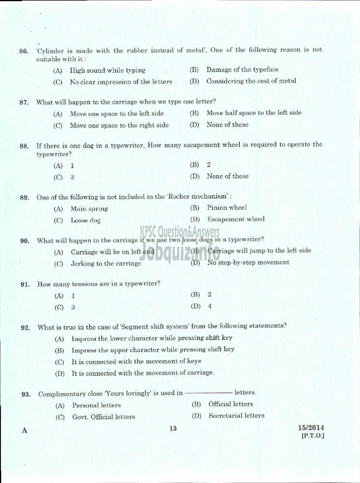 Kerala PSC Question Paper - LOWER DIVISION TYPIST SR FOR SC/ST VARIOUS-11