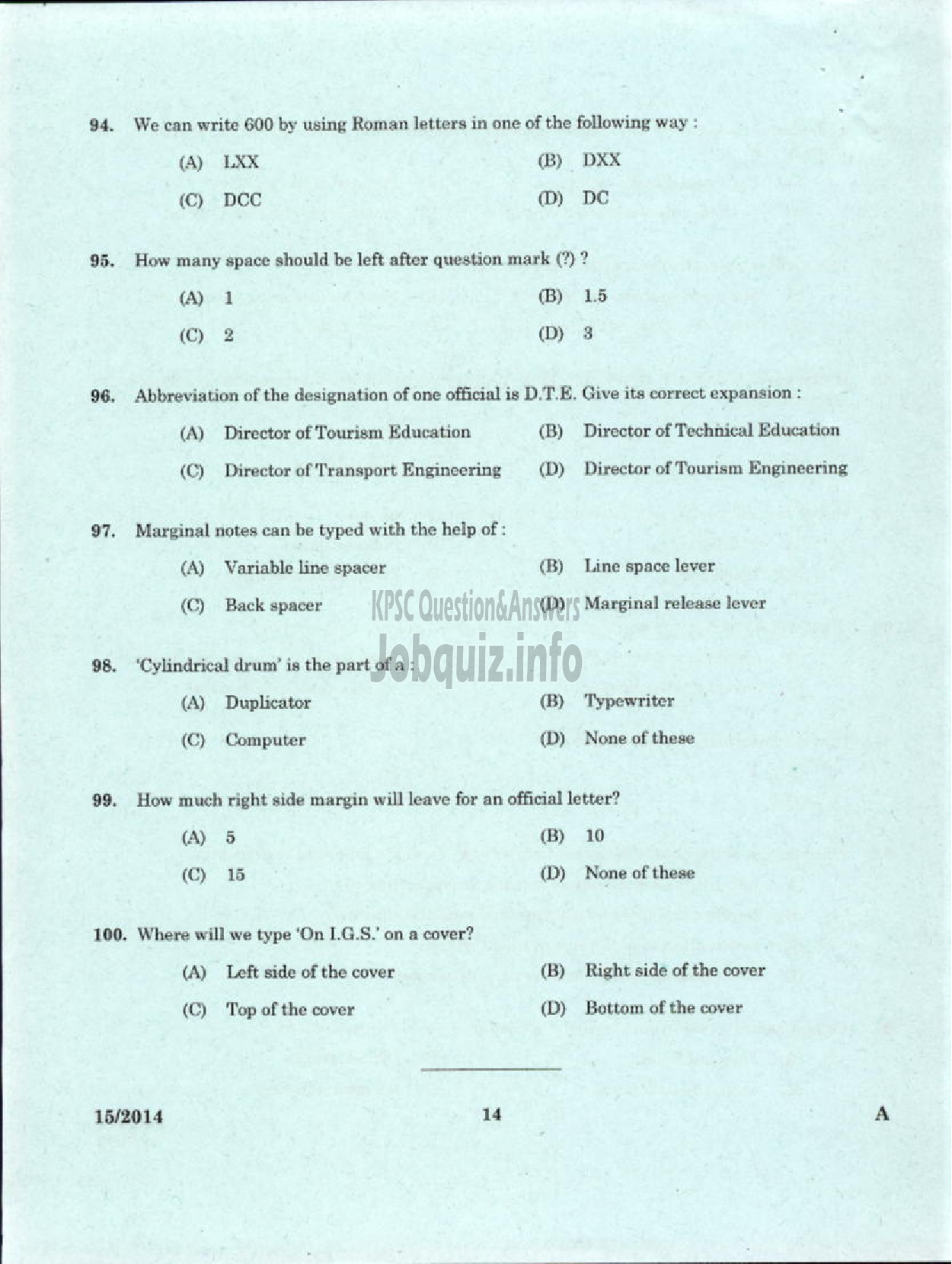Kerala PSC Question Paper - LOWER DIVISION TYPIST SR FOR SC/ST VARIOUS-12