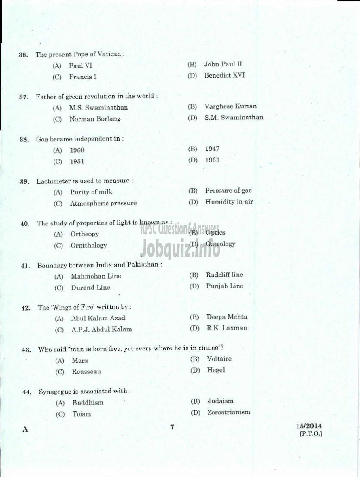 Kerala PSC Question Paper - LOWER DIVISION TYPIST SR FOR SC/ST VARIOUS-5