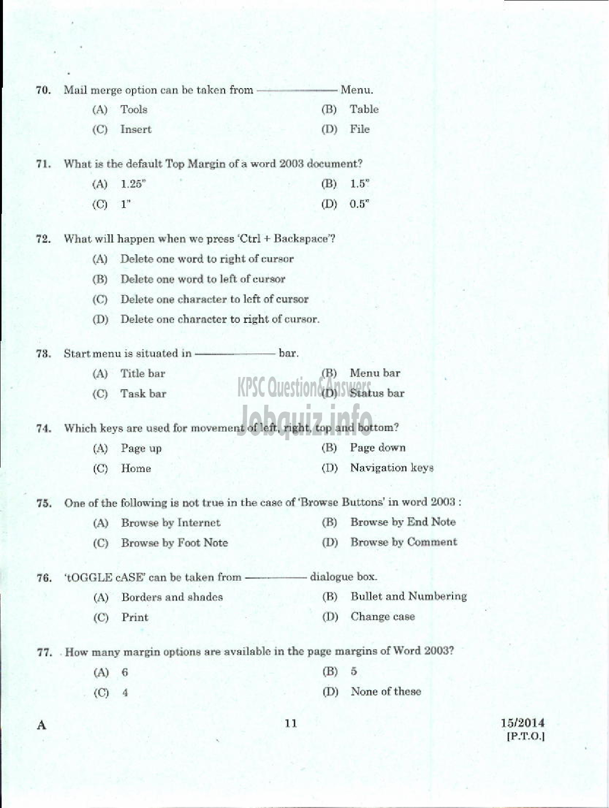 Kerala PSC Question Paper - LOWER DIVISION TYPIST SR FOR SC/ST VARIOUS-9