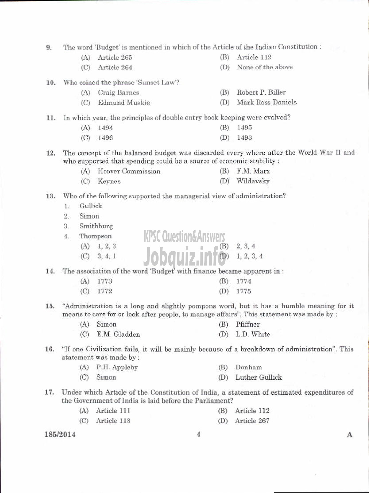 Kerala PSC Question Paper - LR IN PUBLIC ADMINISTRATION KERALA COLLEGIATE EDUCATION-2