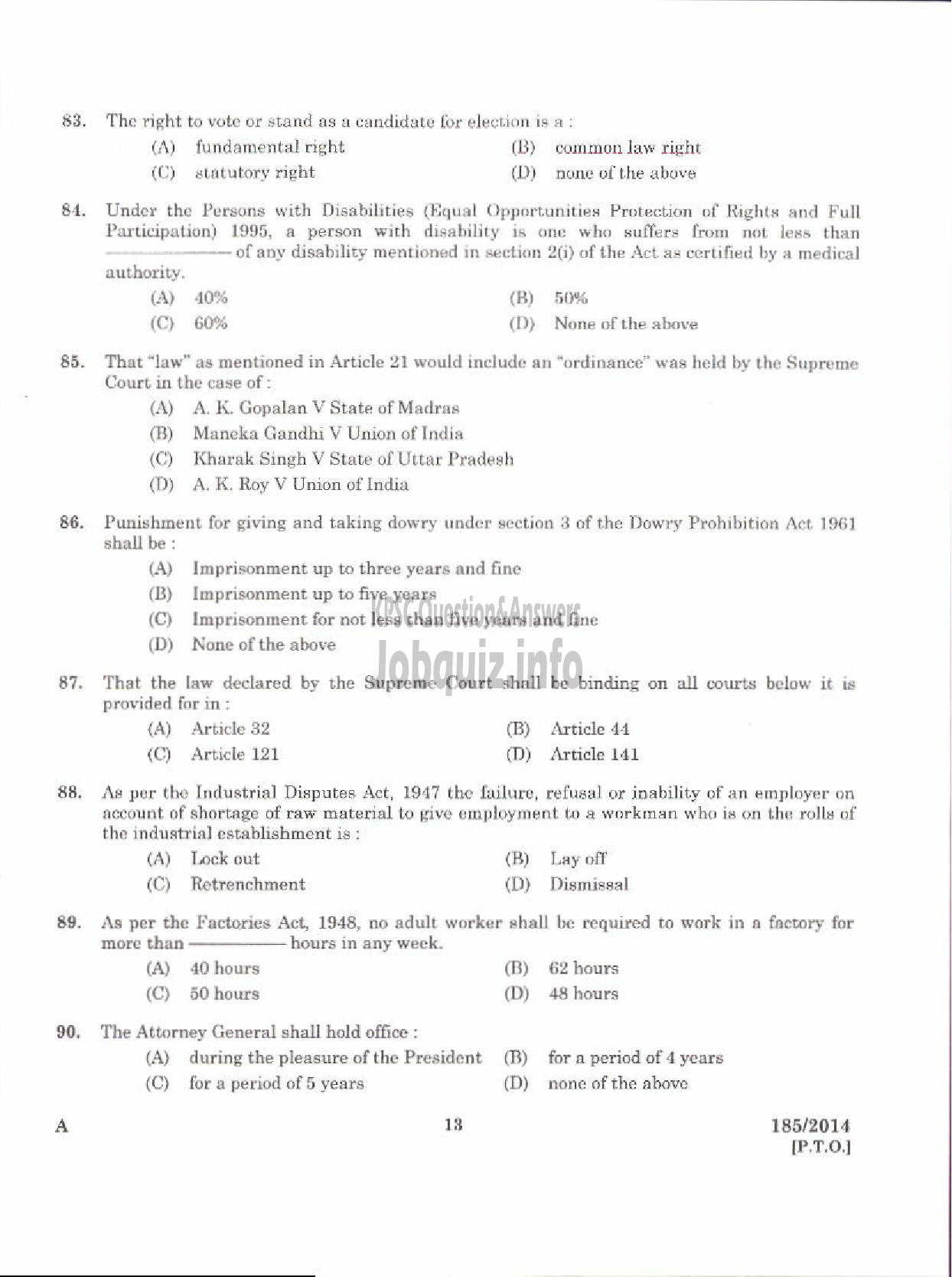 Kerala PSC Question Paper - LR IN PUBLIC ADMINISTRATION KERALA COLLEGIATE EDUCATION-11