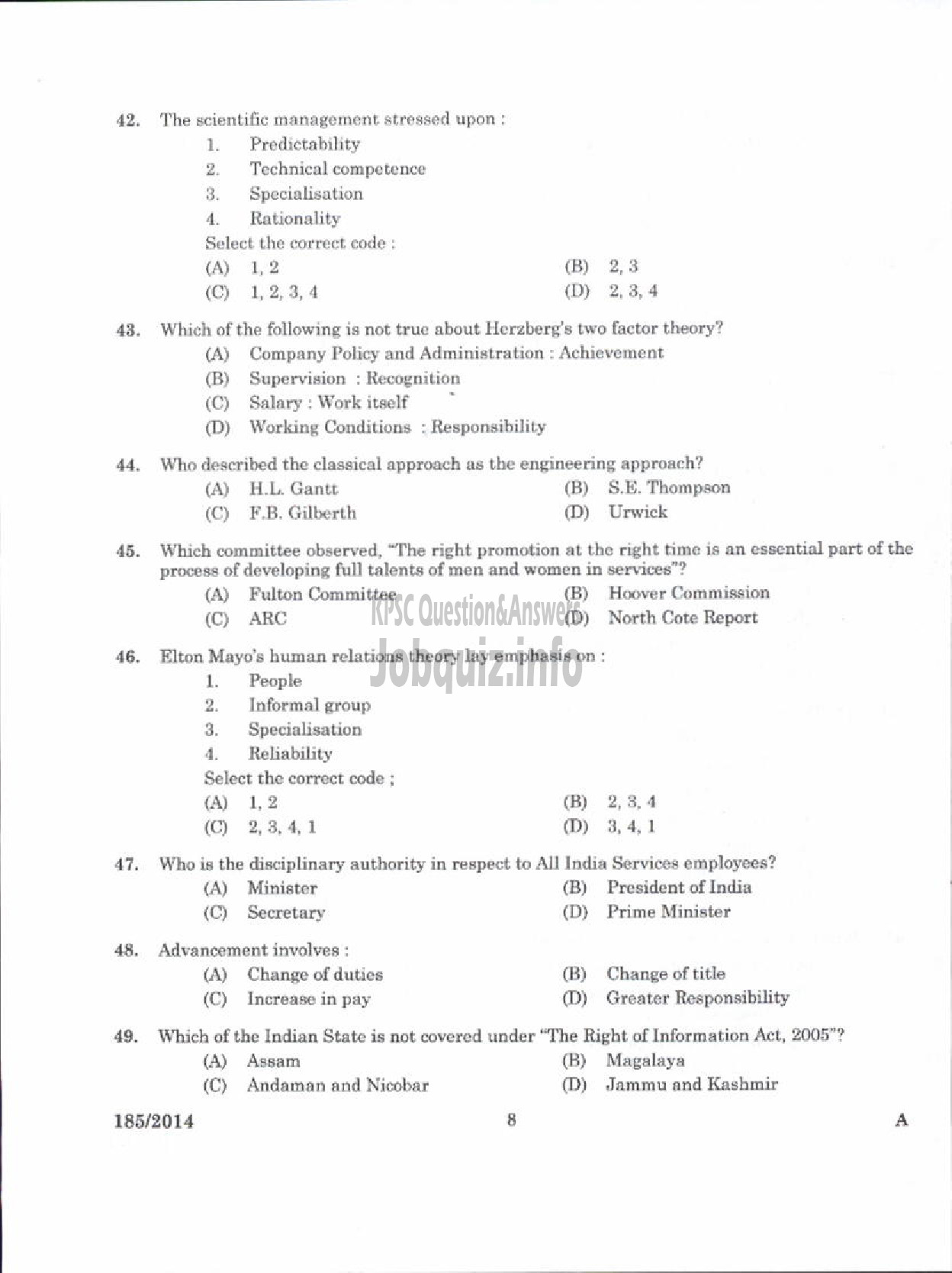 Kerala PSC Question Paper - LR IN PUBLIC ADMINISTRATION KERALA COLLEGIATE EDUCATION-6