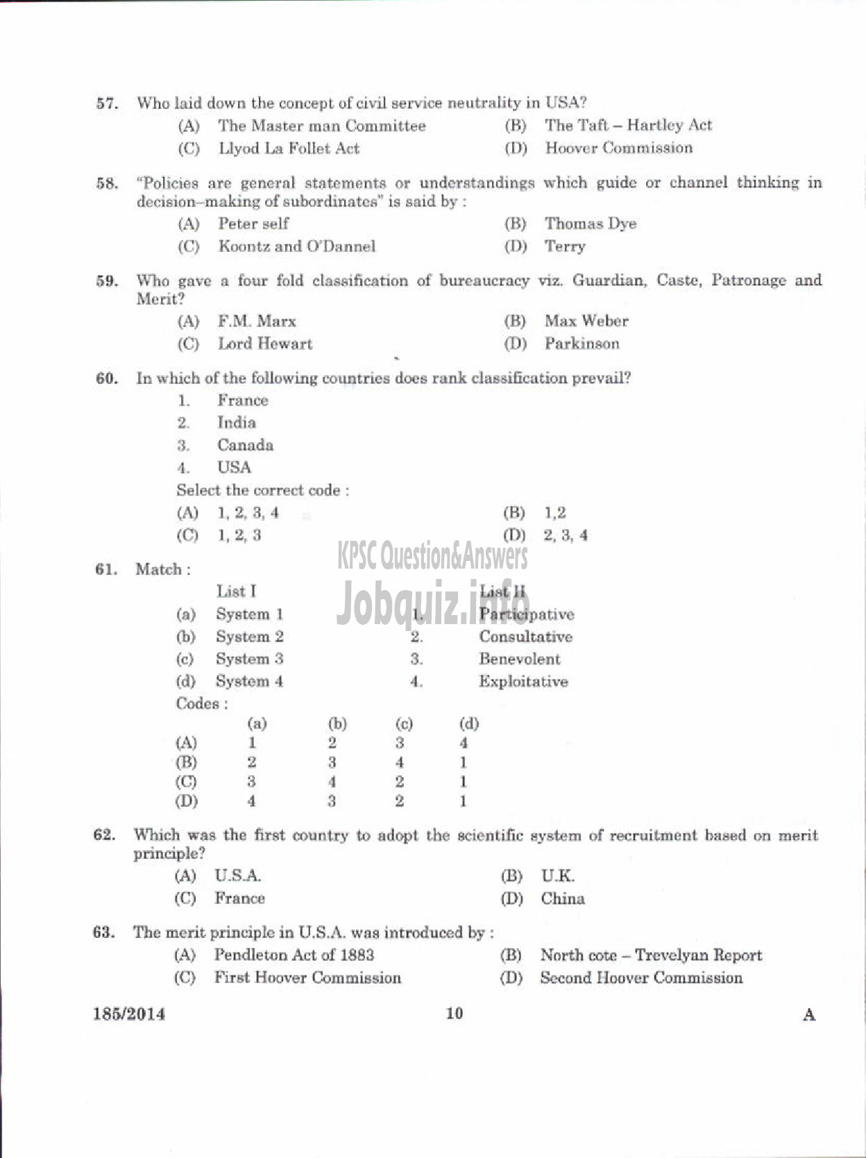 Kerala PSC Question Paper - LR IN PUBLIC ADMINISTRATION KERALA COLLEGIATE EDUCATION-8