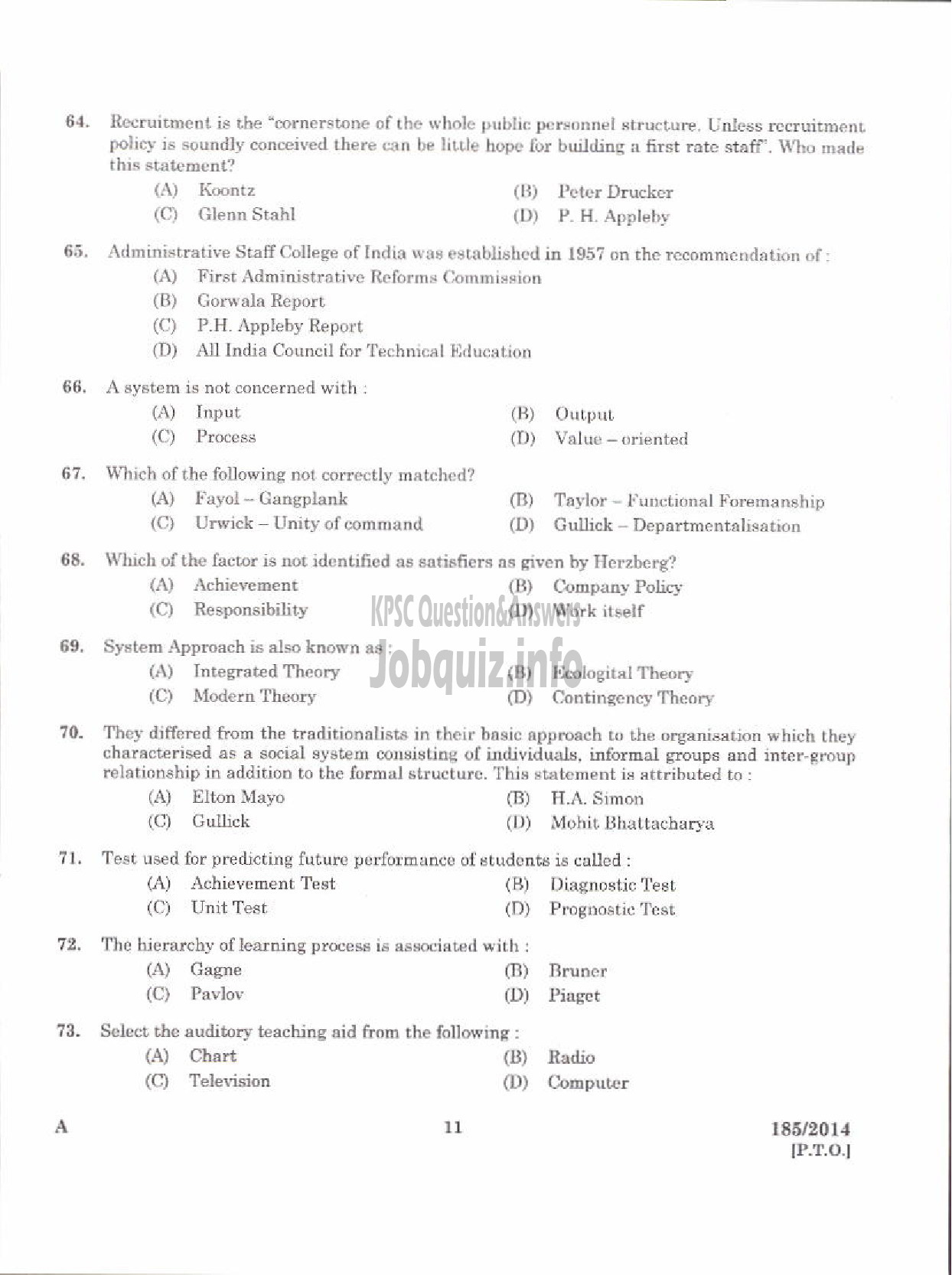 Kerala PSC Question Paper - LR IN PUBLIC ADMINISTRATION KERALA COLLEGIATE EDUCATION-9