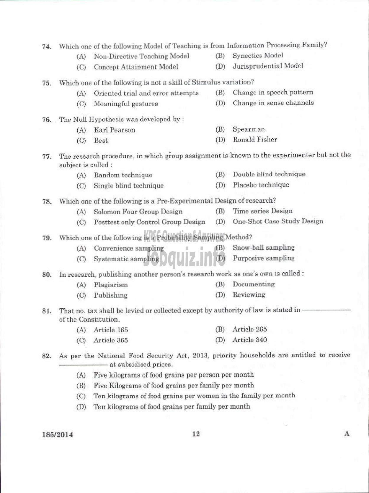 Kerala PSC Question Paper - LR IN PUBLIC ADMINISTRATION KERALA COLLEGIATE EDUCATION-10