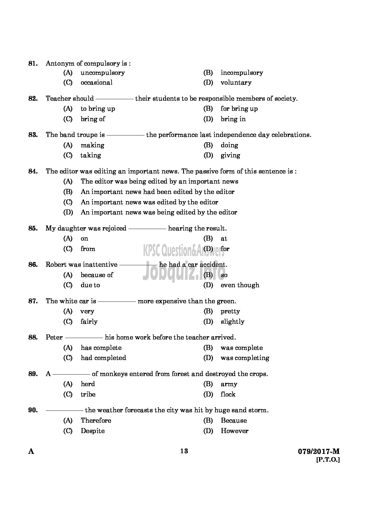 Kerala PSC Question Paper - L D CLERK VARIOUS ALAPPUZHA IDUKKI KOZHIKKOD QUESTION PAPER-11