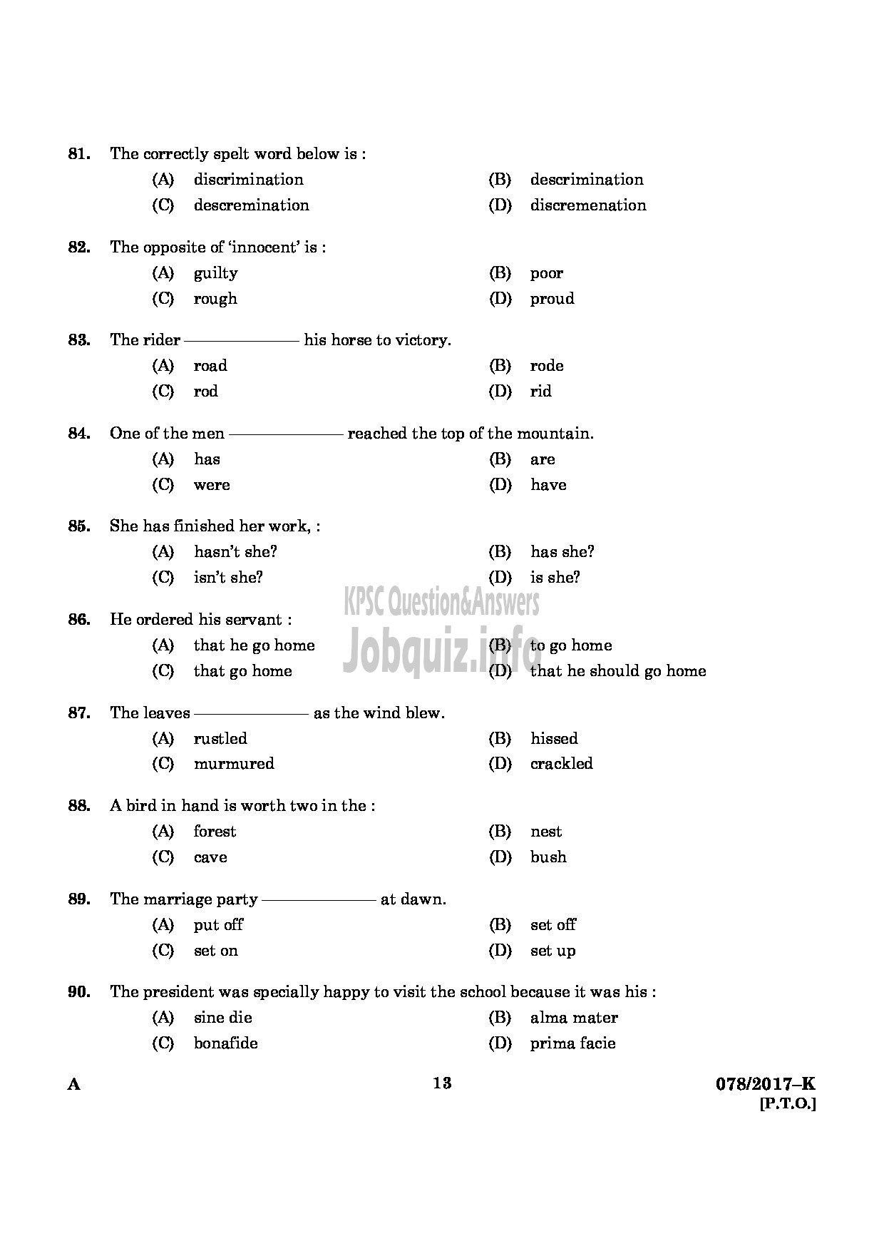 Kerala PSC Question Paper - L D CLERK VARIOUS ERNAKULAM KANNUR KANNADA-11