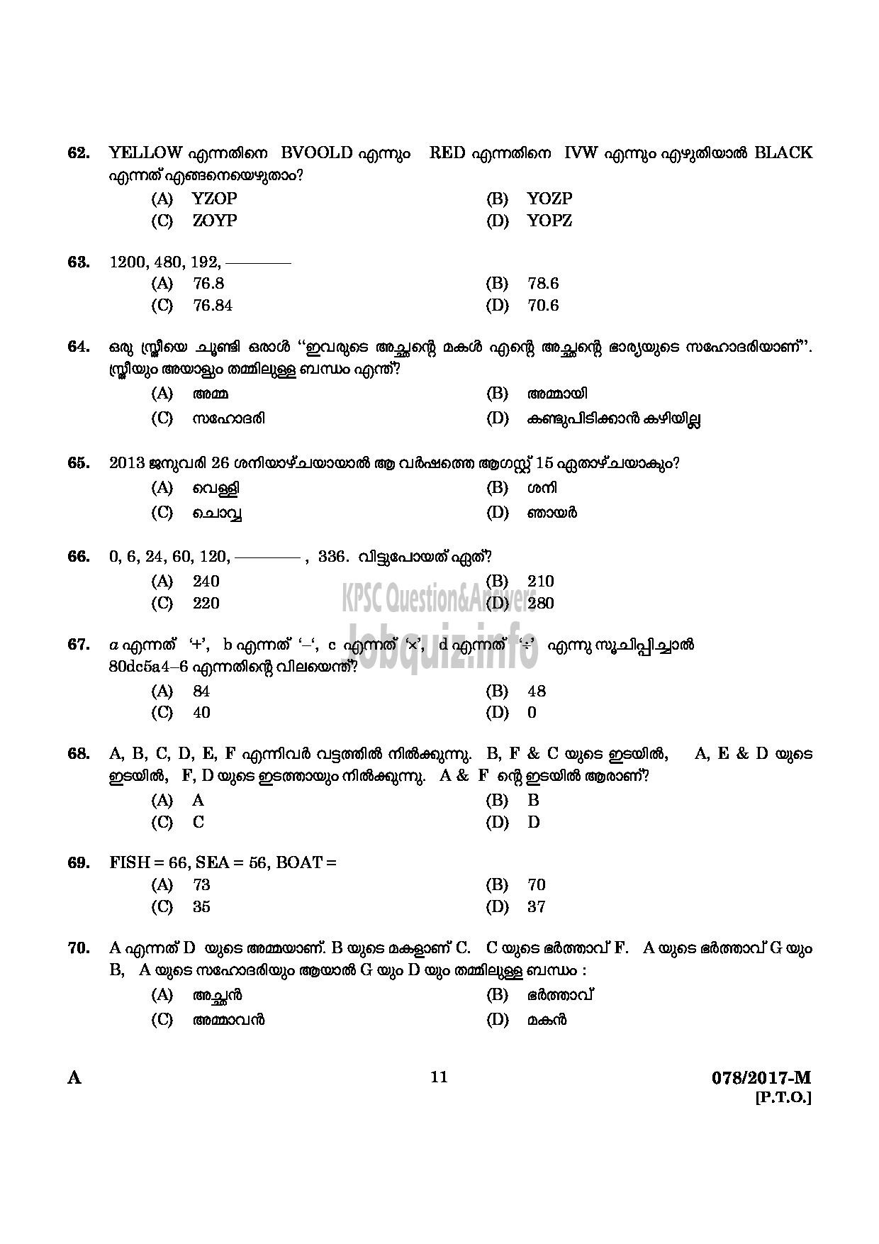 Kerala PSC Question Paper - L D CLERK VARIOUS ERNAKULAM KANNUR QUESTION PAPER (MALAYALAM)-9