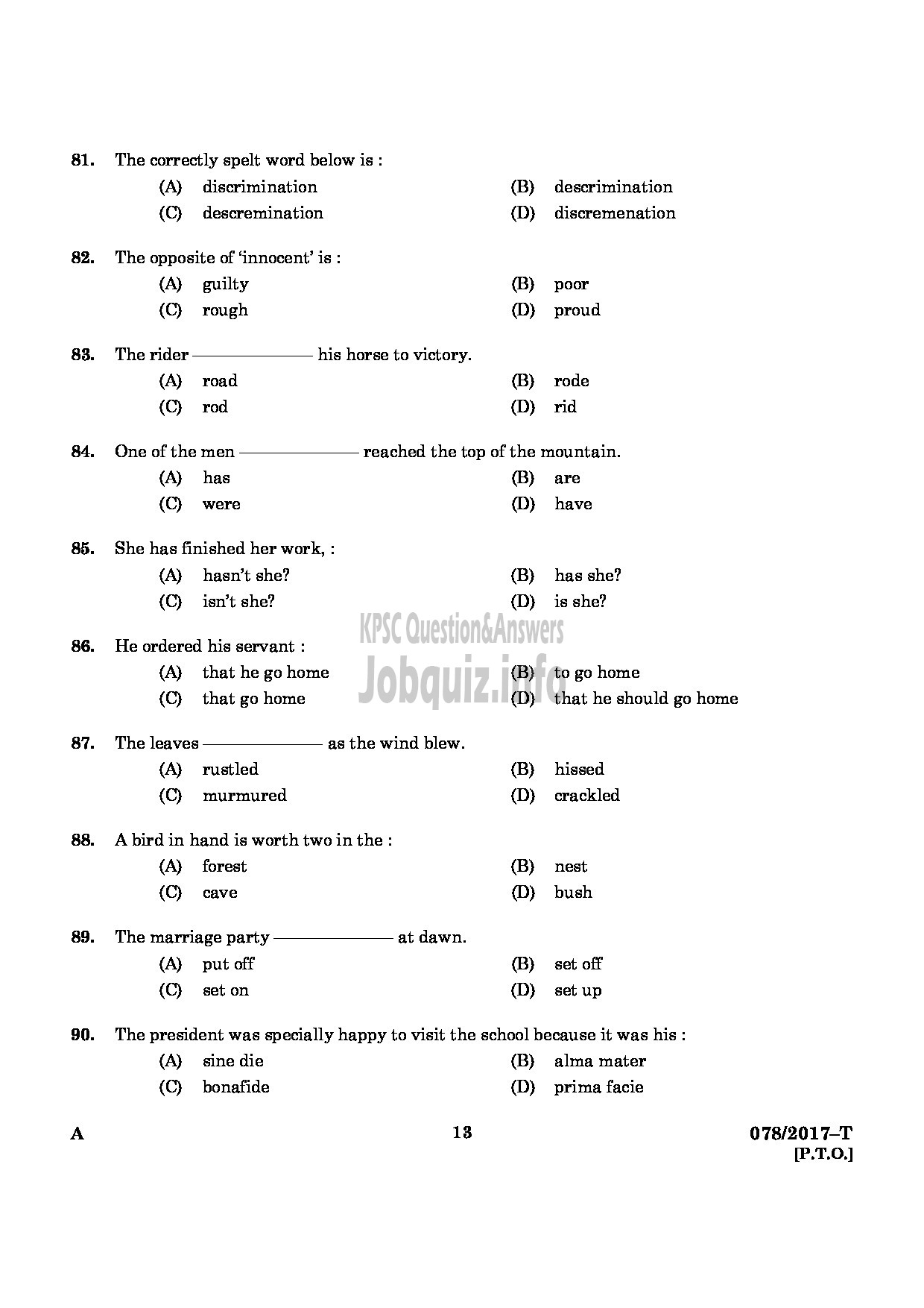 Kerala PSC Question Paper - L D CLERK VARIOUS ERNAKULAM KANNUR TAMIL QUESTION PAPER-11