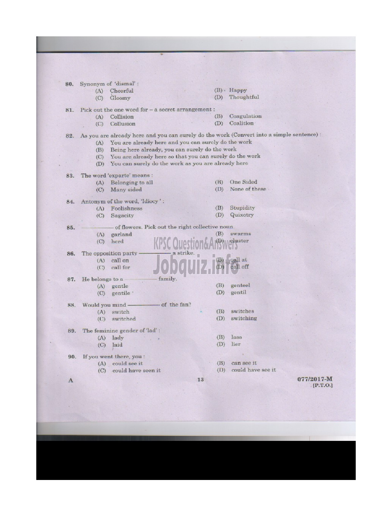 Kerala PSC Question Paper - L D CLERK VARIOUS KOLLAM THRISSUR KASARGOD QUESTION PAPER-11