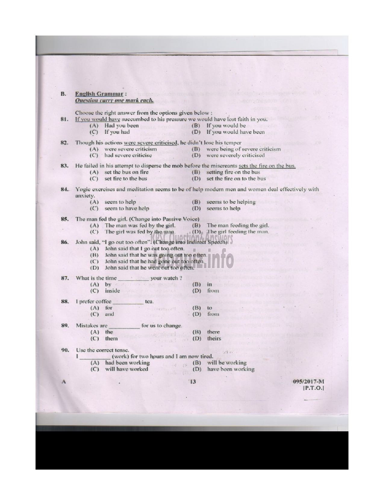 Kerala PSC Question Paper - L.D.CLERK VARIOUS KOTTAYAM AND WAYANAD MALAYALAM-13