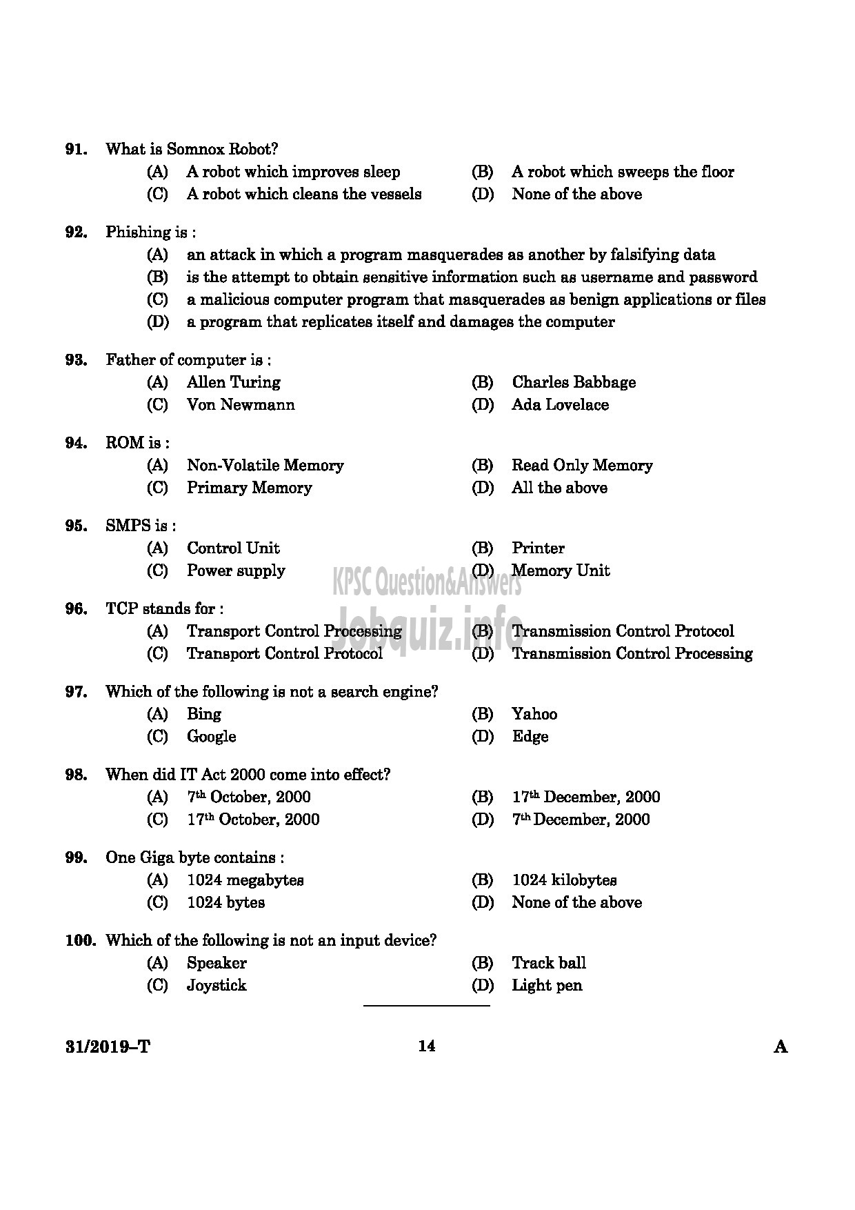 Kerala PSC Question Paper - L.D.Clerk (By Transfer) Kerala Water Authority English/Tamil-12