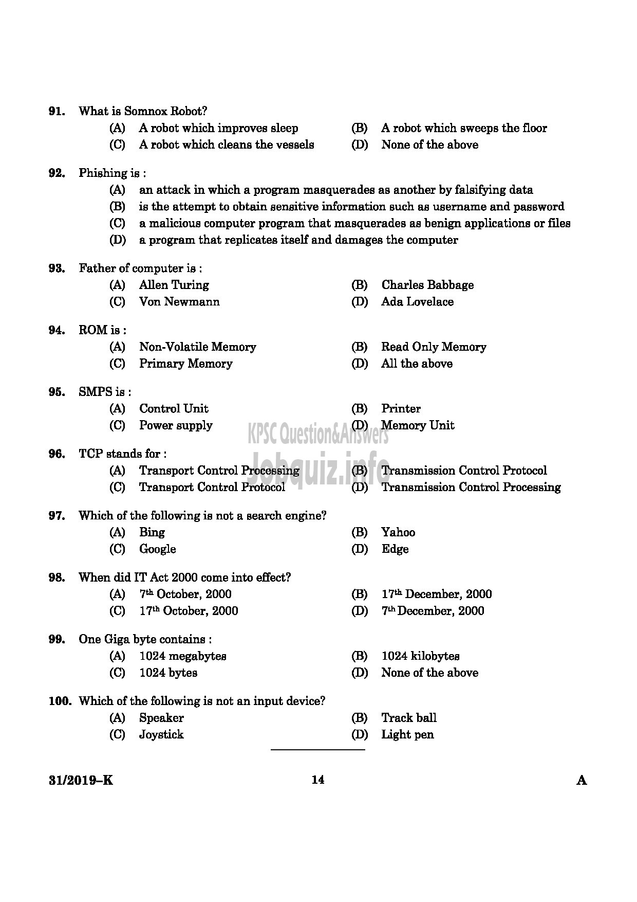 Kerala PSC Question Paper - L.D.Clerk (By Transfer Kerala Water Authority English/kannada -12