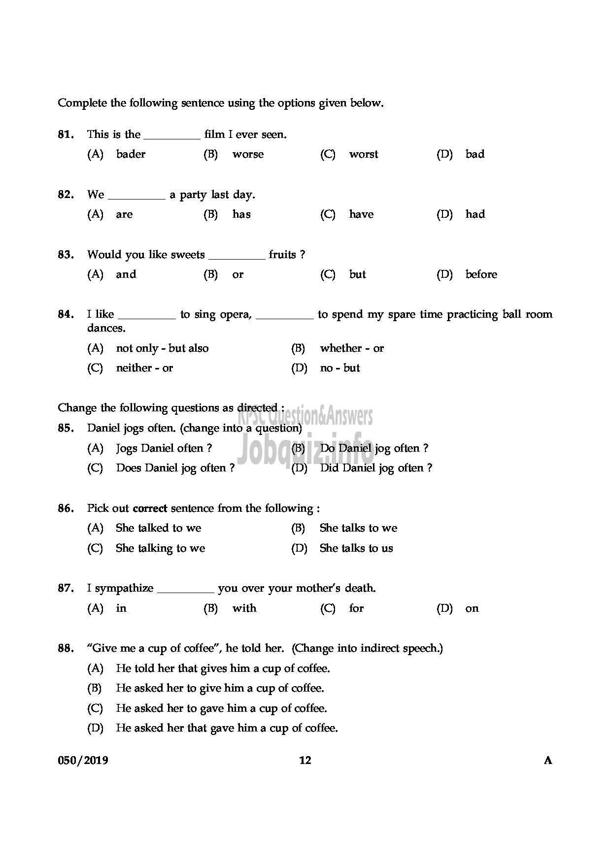 Kerala PSC Question Paper - L.D.Clerk ( Kannada & Malayalam Knowing) English/Kannada/Malayalam-12