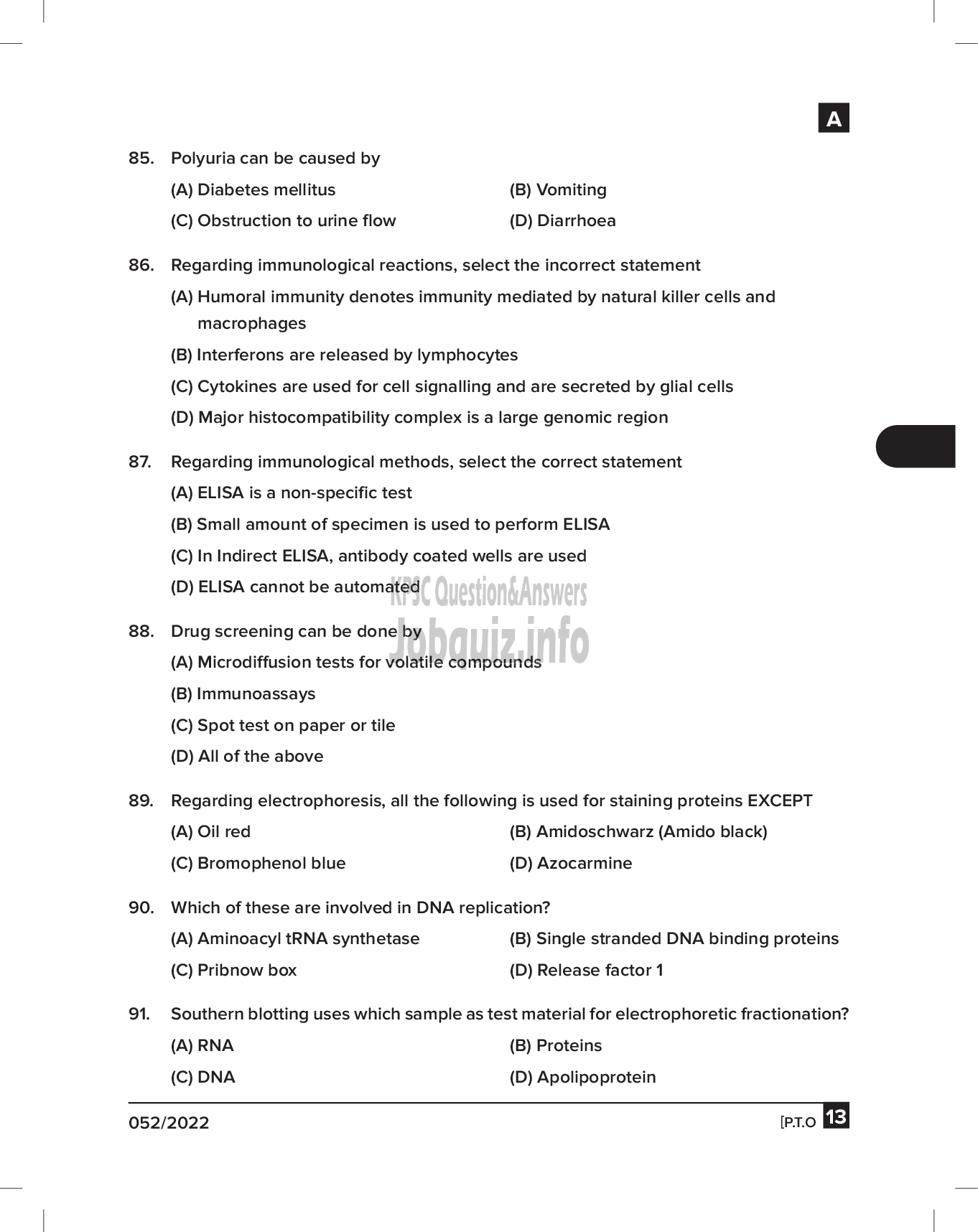 Kerala PSC Question Paper - Lab Technician & Mortuary Technician Grade II - Meat Products of India Ltd & Medical Education   -13