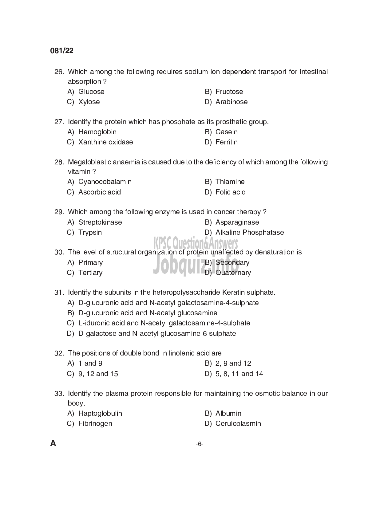 Kerala PSC Question Paper - Laboratory Assistant (Dairy/ CFP) - Kerala Co-operative Milk Marketing Federation Ltd  -6