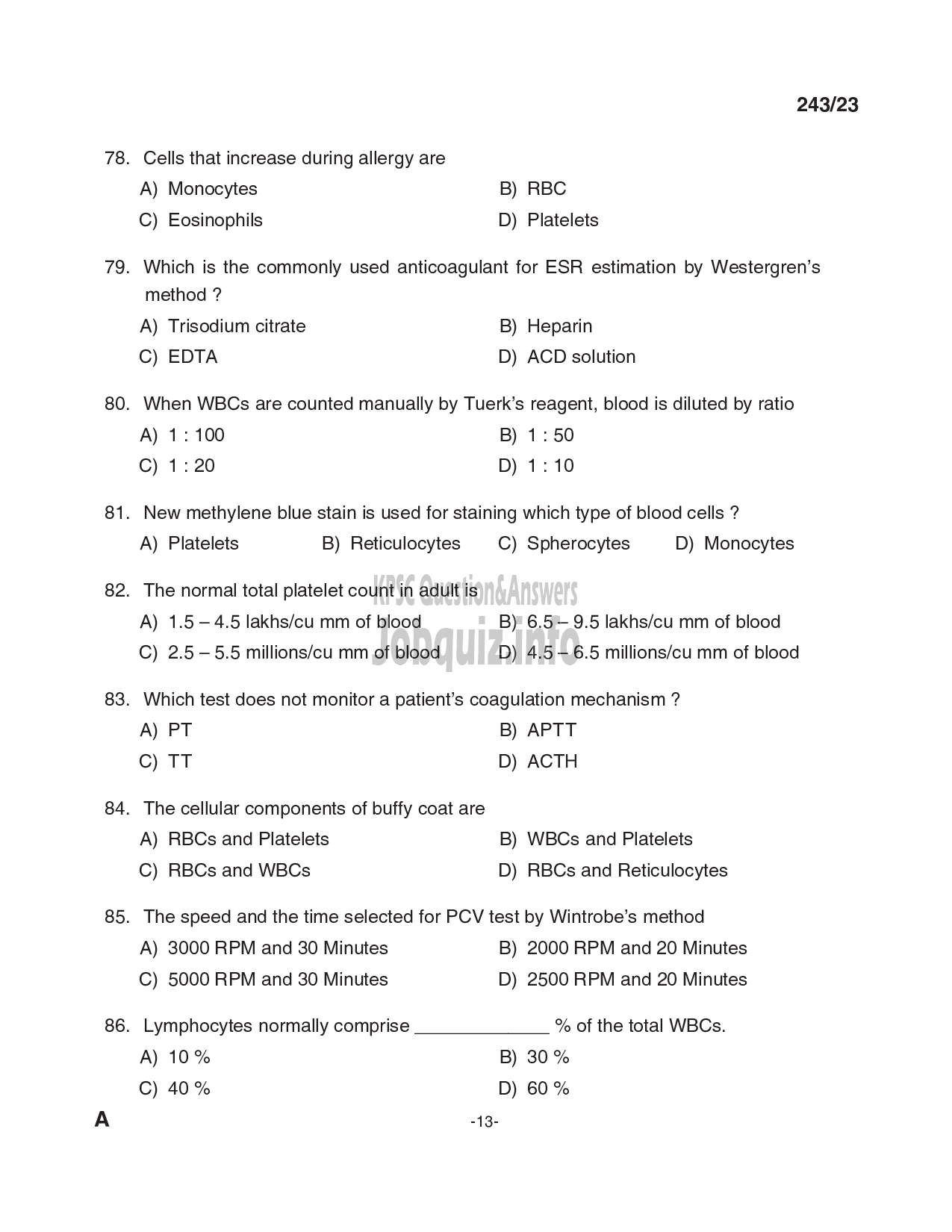 Kerala PSC Question Paper - Laboratory Attender-13