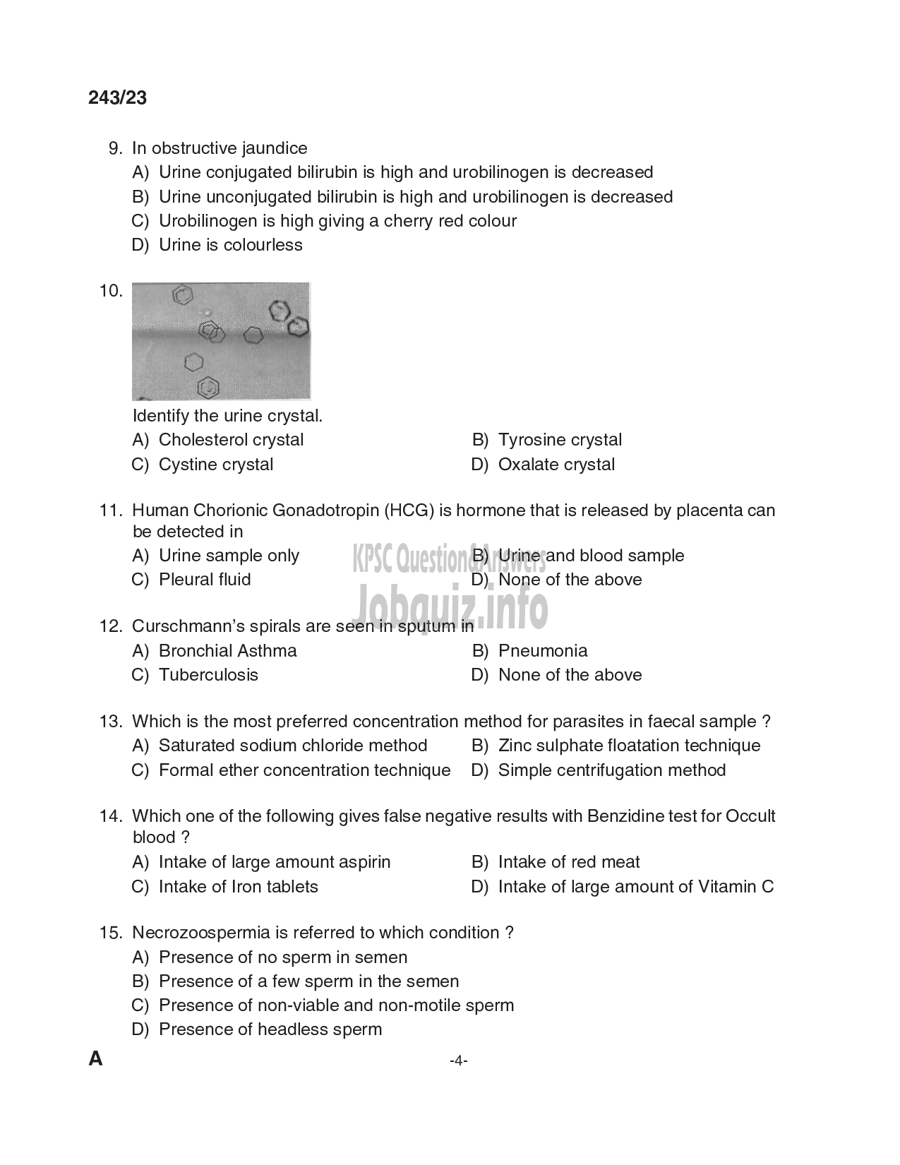 Kerala PSC Question Paper - Laboratory Attender-4