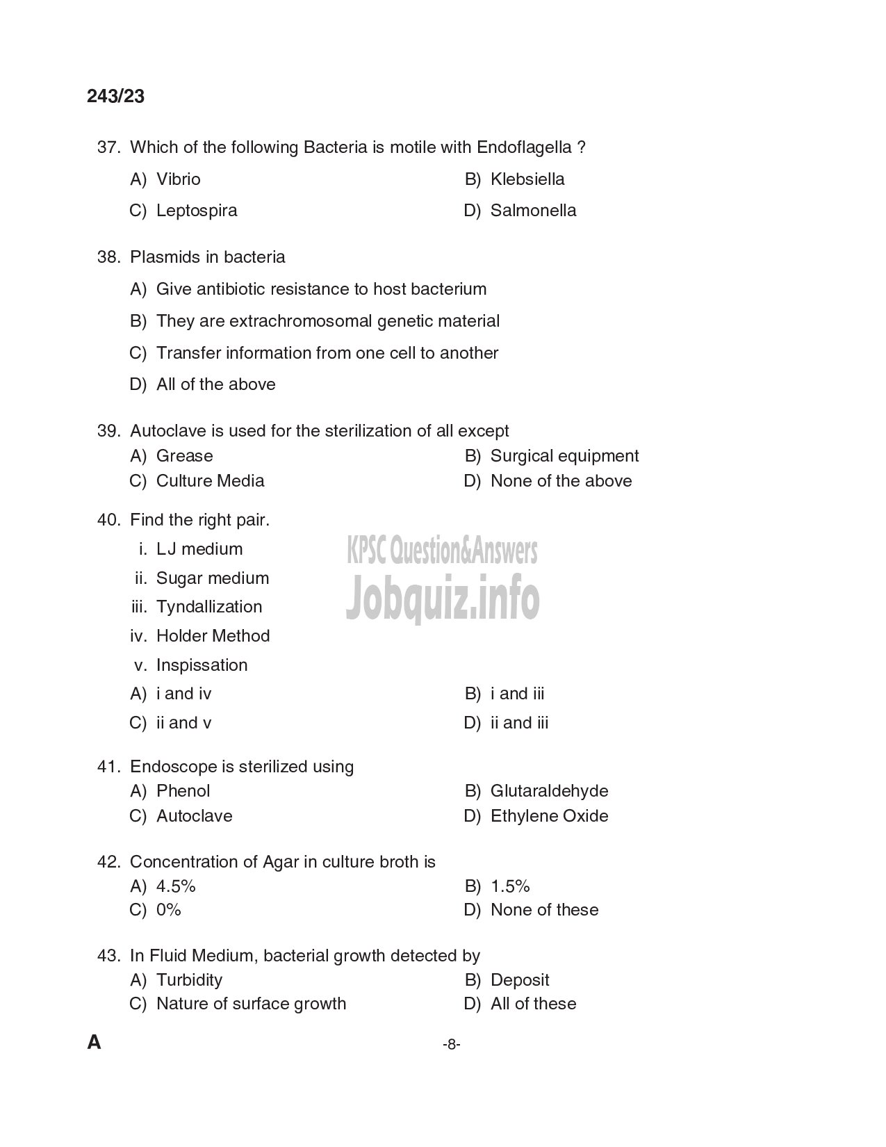 Kerala PSC Question Paper - Laboratory Attender-8