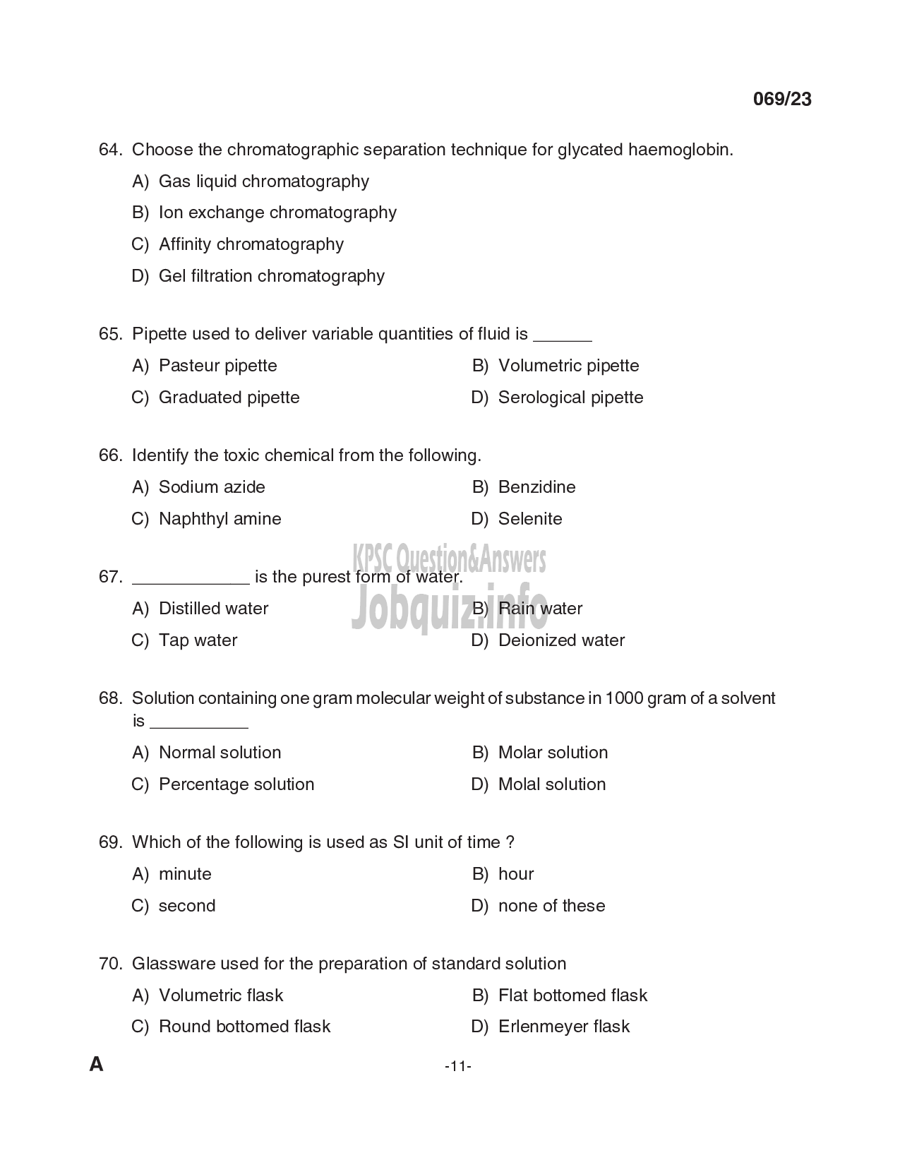 Kerala PSC Question Paper - Laboratory Technician Grade II, Blood Bank Technician Grade II in Govt. Homoeopathic Medical Colleges, IMS, Medical Education, Health Services-11