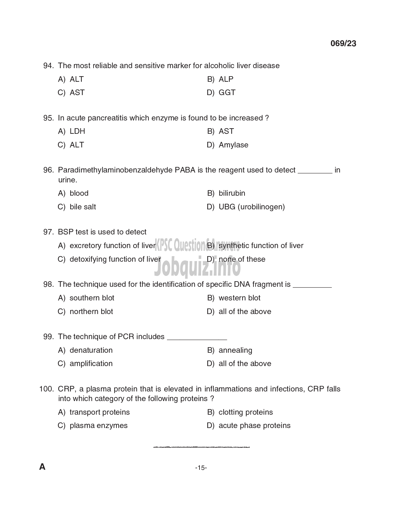 Kerala PSC Question Paper - Laboratory Technician Grade II, Blood Bank Technician Grade II in Govt. Homoeopathic Medical Colleges, IMS, Medical Education, Health Services-15