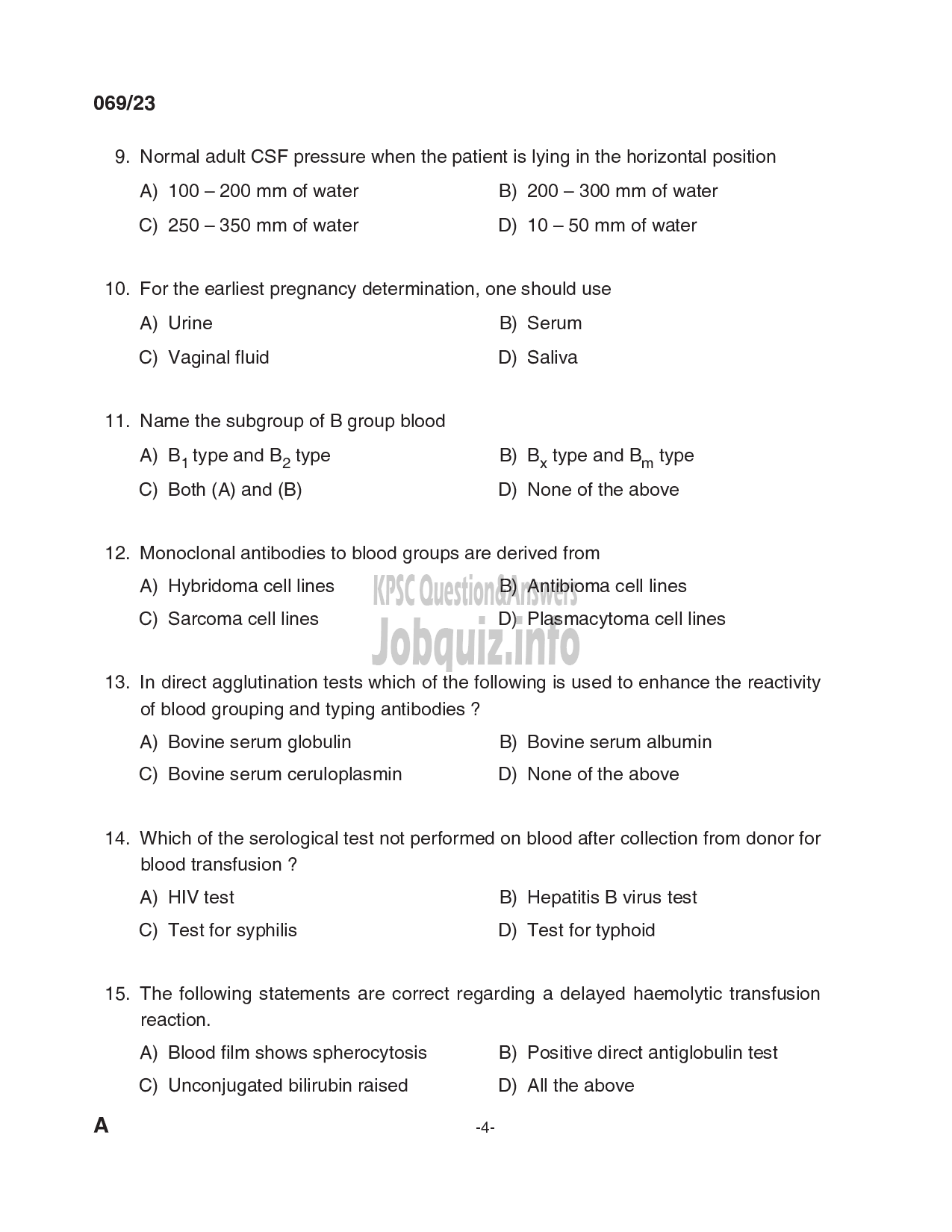 Kerala PSC Question Paper - Laboratory Technician Grade II, Blood Bank Technician Grade II in Govt. Homoeopathic Medical Colleges, IMS, Medical Education, Health Services-4