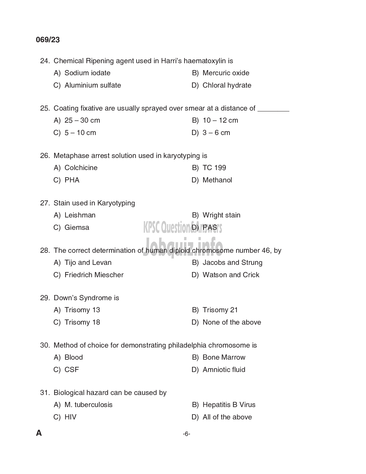 Kerala PSC Question Paper - Laboratory Technician Grade II, Blood Bank Technician Grade II in Govt. Homoeopathic Medical Colleges, IMS, Medical Education, Health Services-6