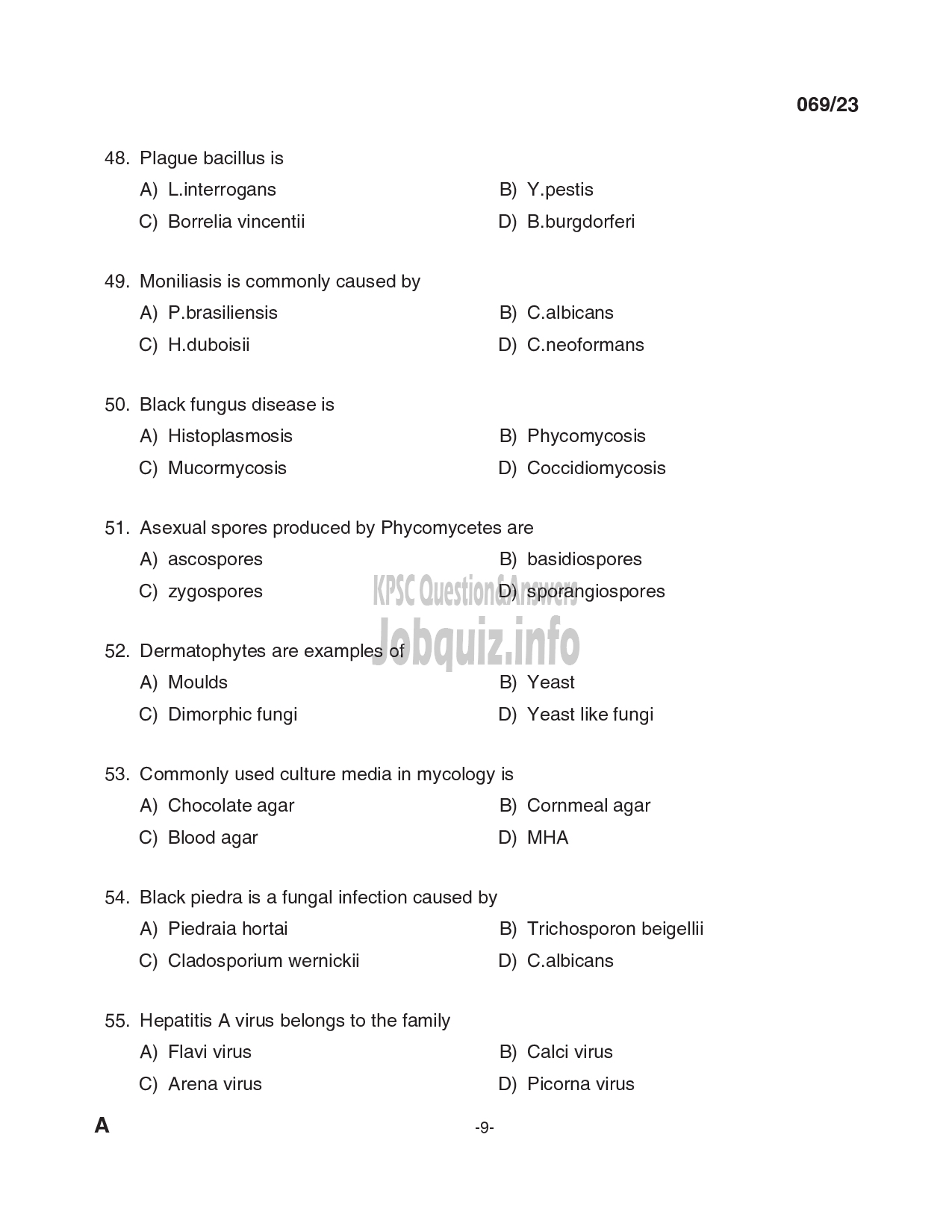 Kerala PSC Question Paper - Laboratory Technician Grade II, Blood Bank Technician Grade II in Govt. Homoeopathic Medical Colleges, IMS, Medical Education, Health Services-9