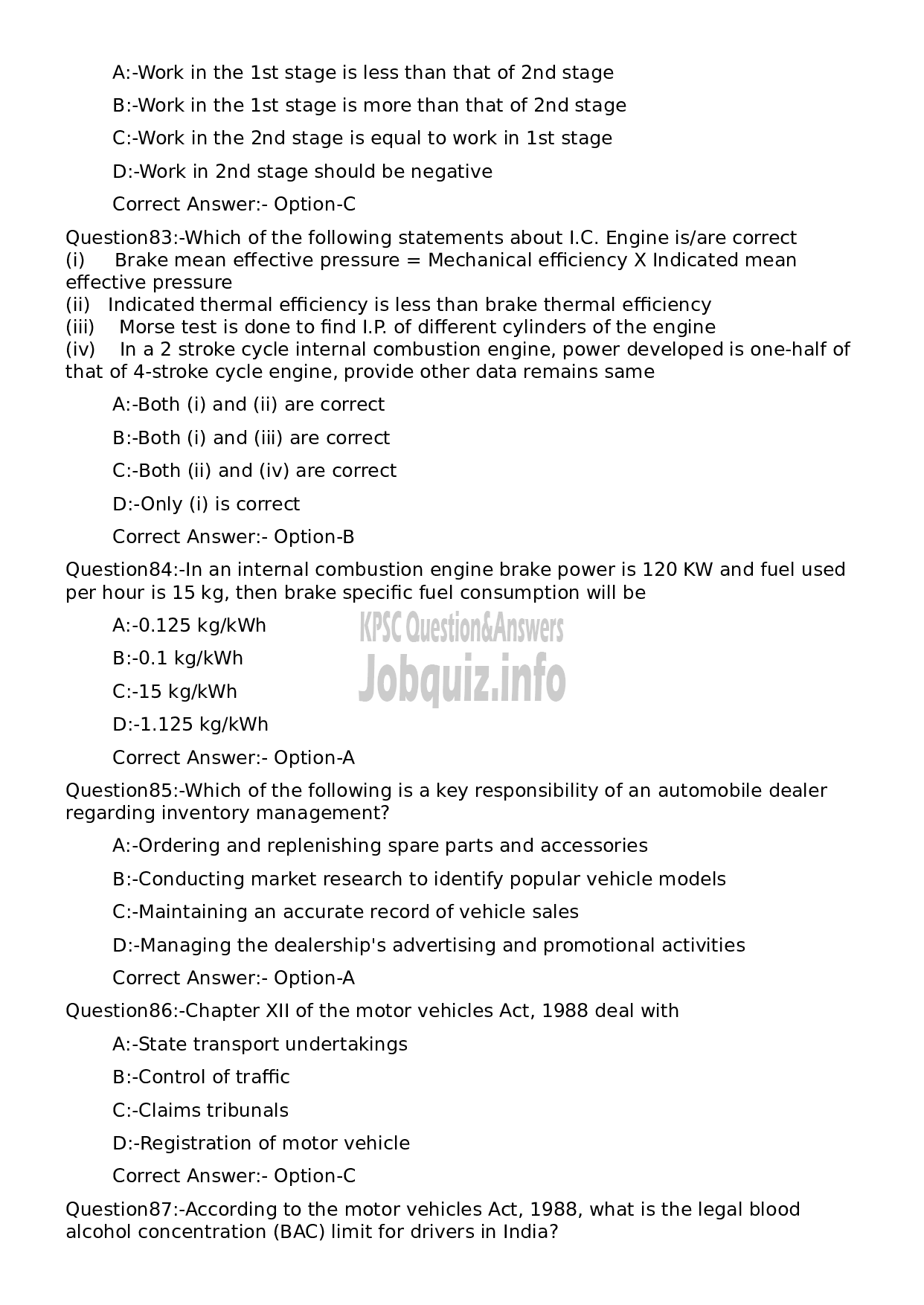 Kerala PSC Question Paper - Lecturer in Automobile Engineering-16