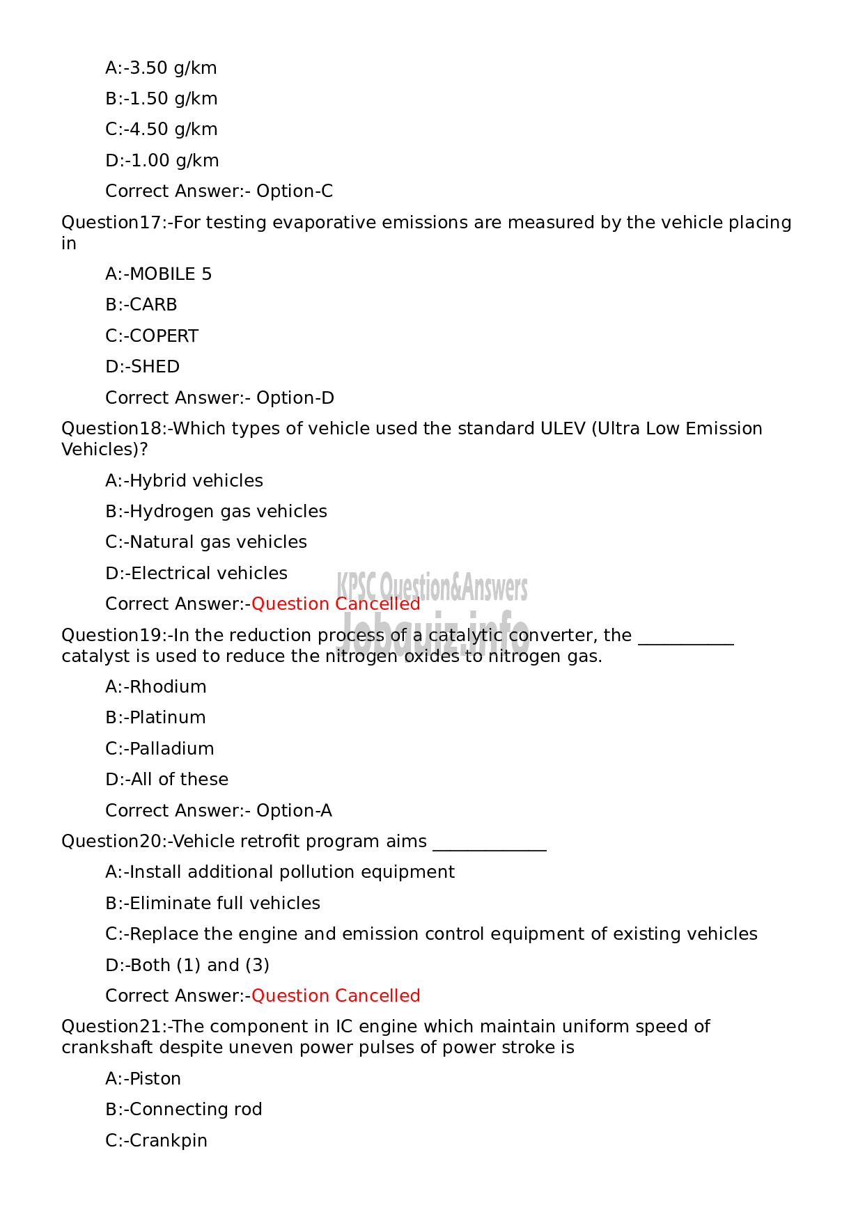 Kerala PSC Question Paper - Lecturer in Automobile Engineering-4