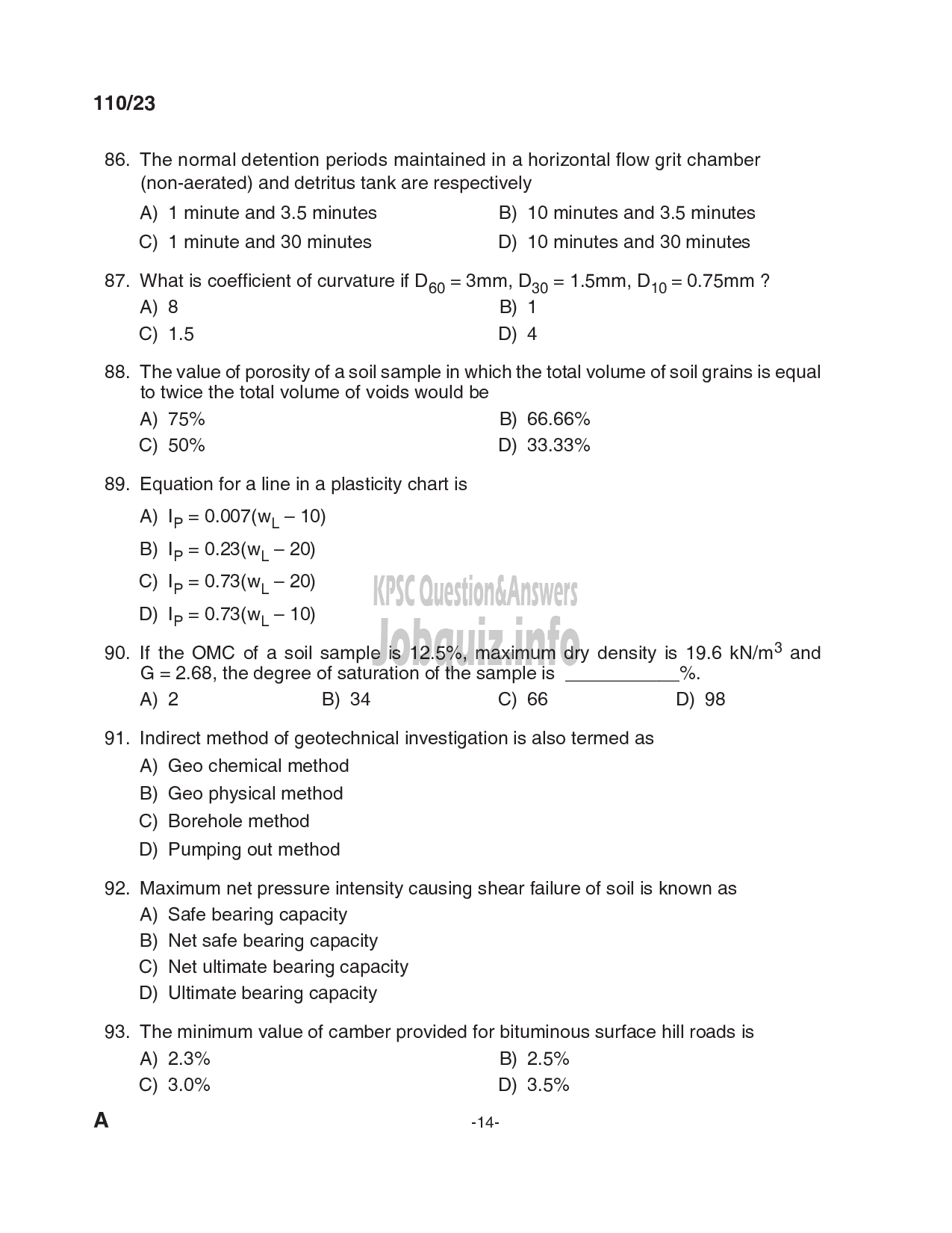 Kerala PSC Question Paper - Lecturer in Civil Engineering-14