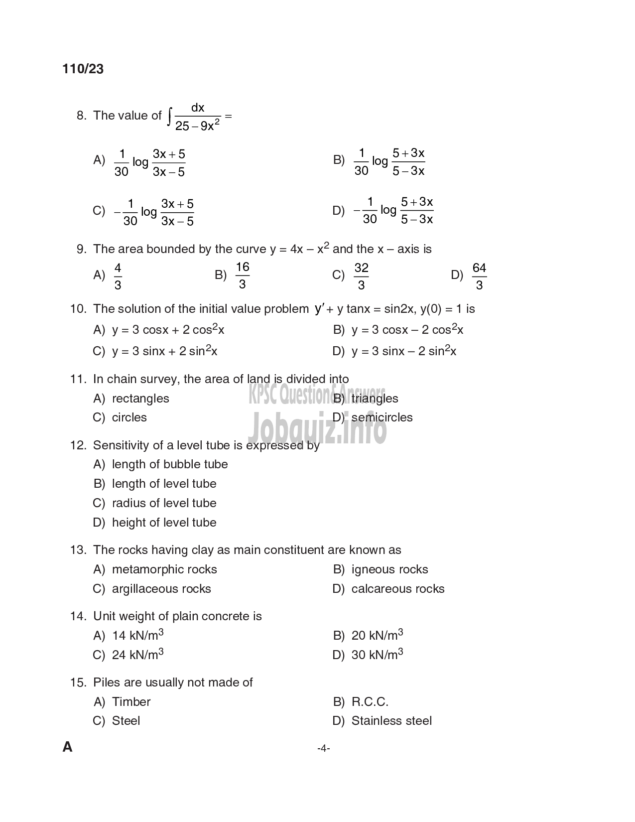 Kerala PSC Question Paper - Lecturer in Civil Engineering-4