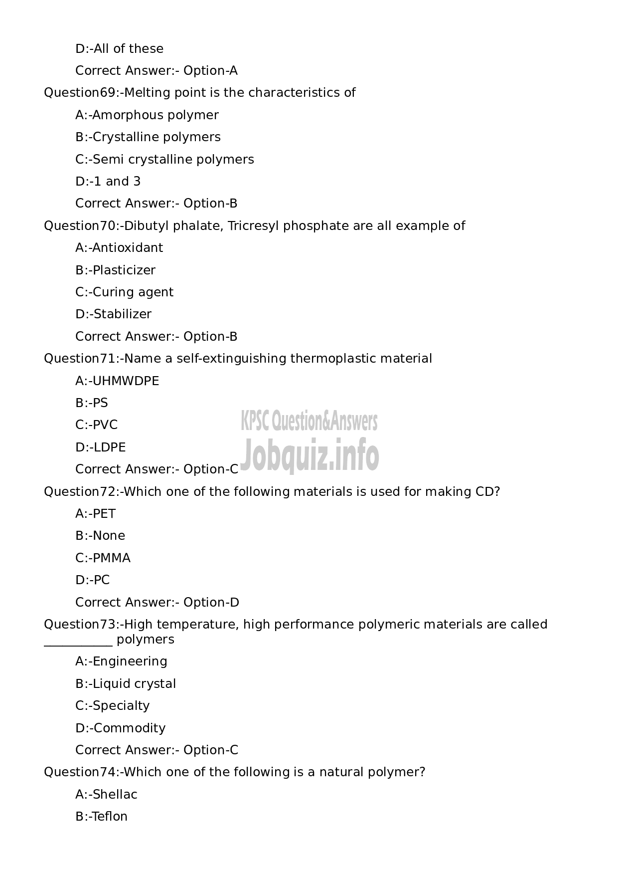 Kerala PSC Question Paper - Lecturer in Polymer Technology (Polytechnics)-13