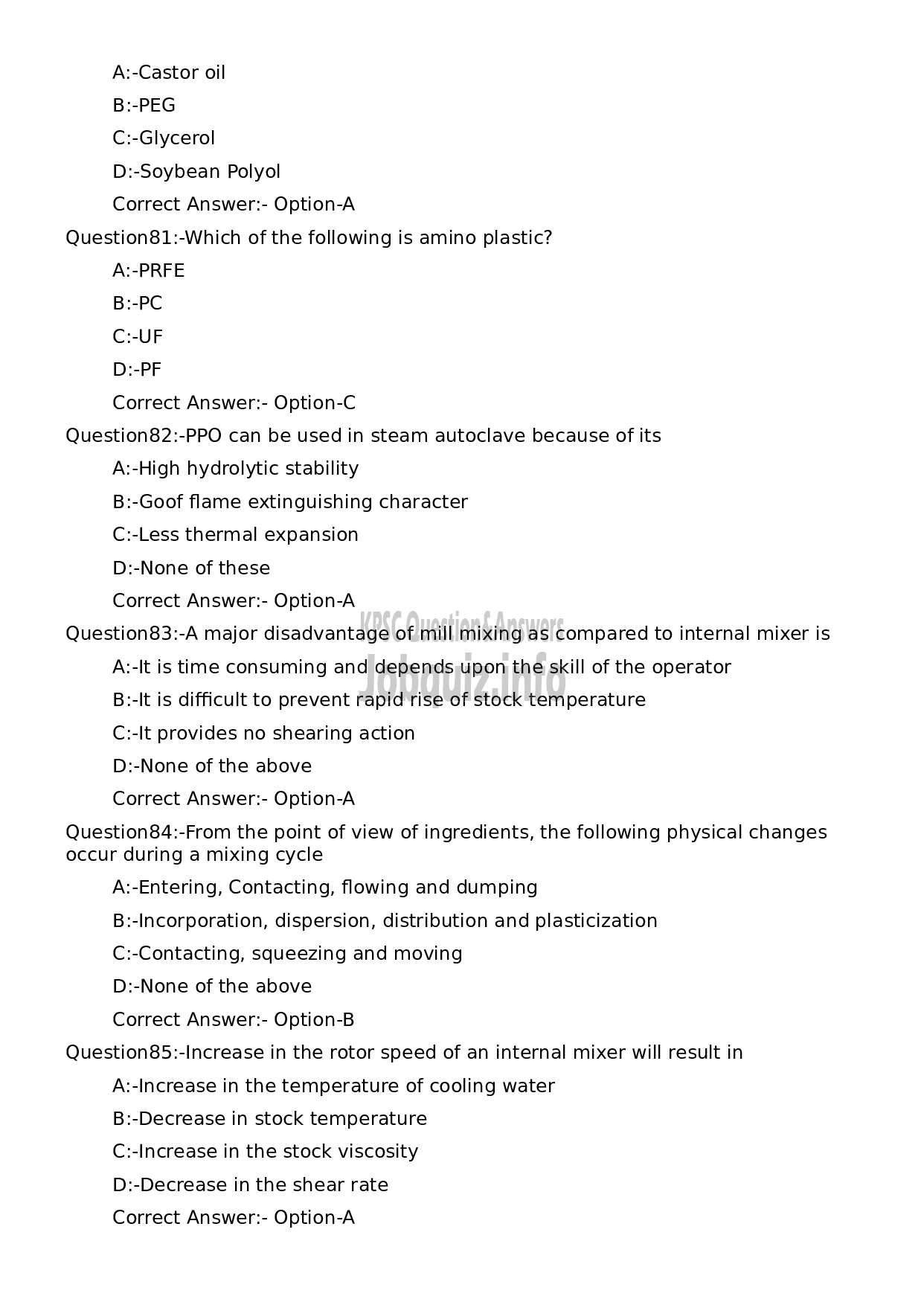 Kerala PSC Question Paper - Lecturer in Polymer Technology (Polytechnics)-15