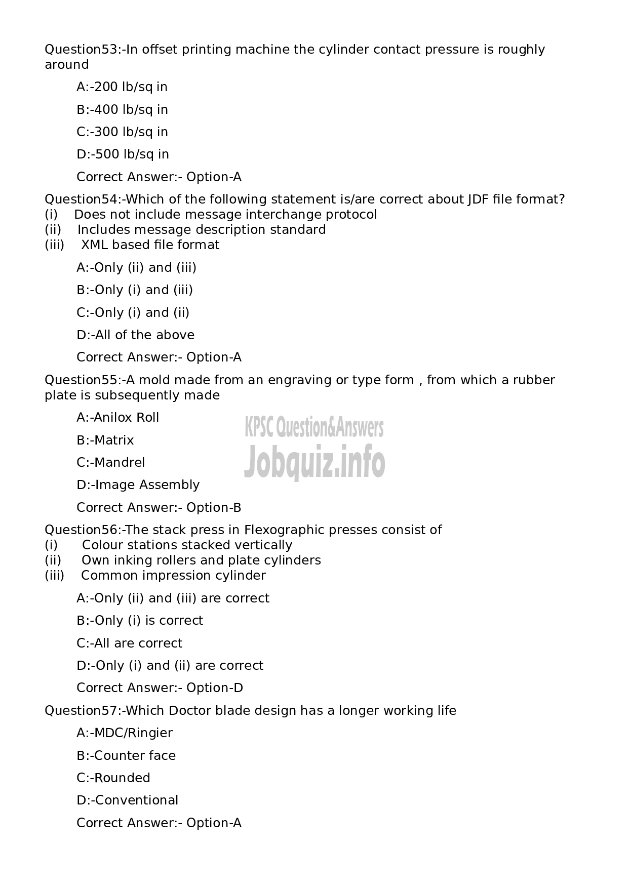Kerala PSC Question Paper - Lecturer in Printing Technology-11