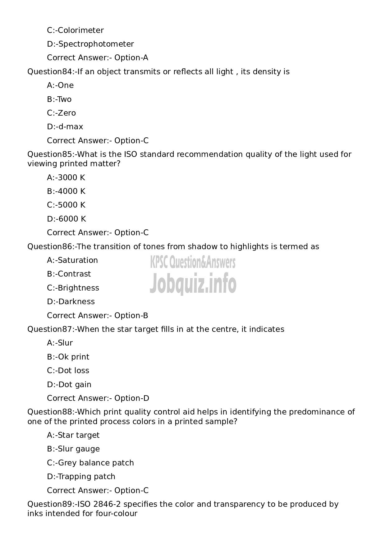 Kerala PSC Question Paper - Lecturer in Printing Technology-17