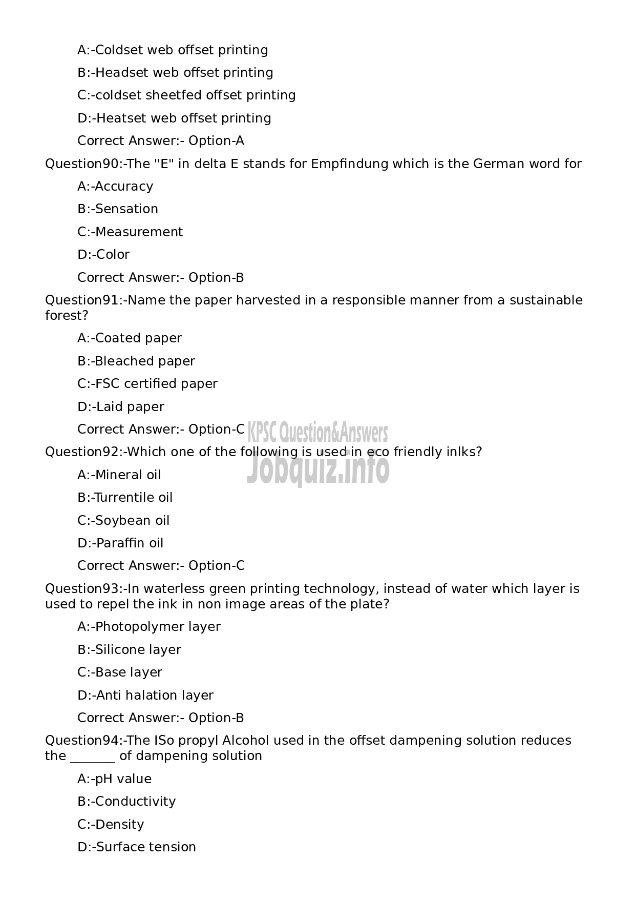 Kerala PSC Question Paper - Lecturer in Printing Technology-18