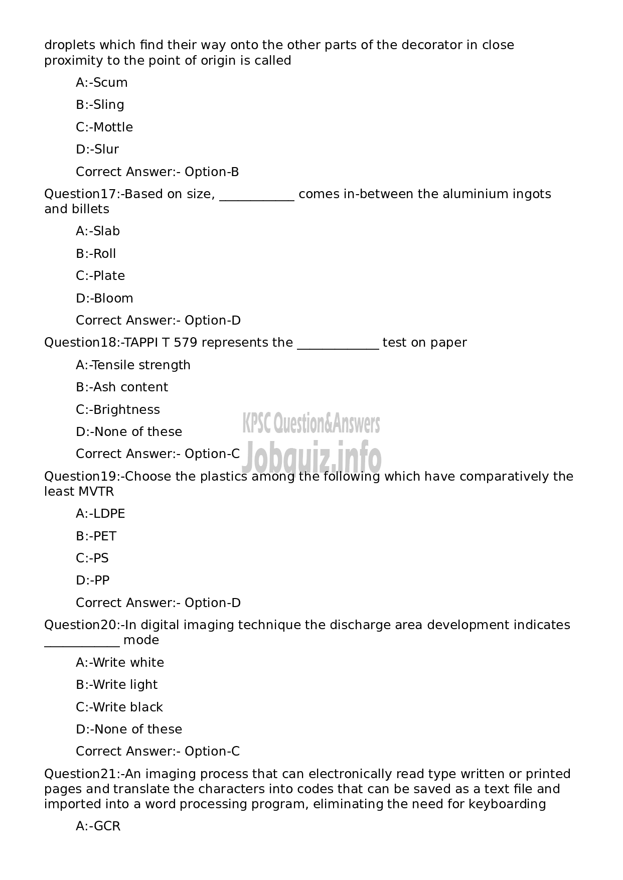 Kerala PSC Question Paper - Lecturer in Printing Technology-4