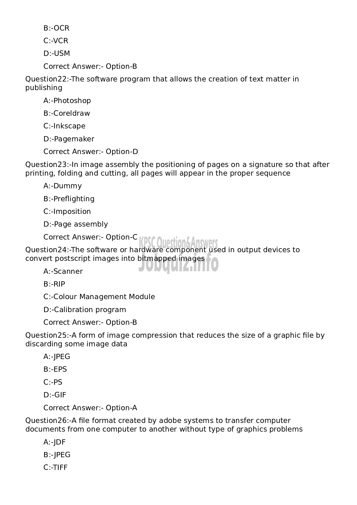 Kerala PSC Question Paper - Lecturer in Printing Technology-5