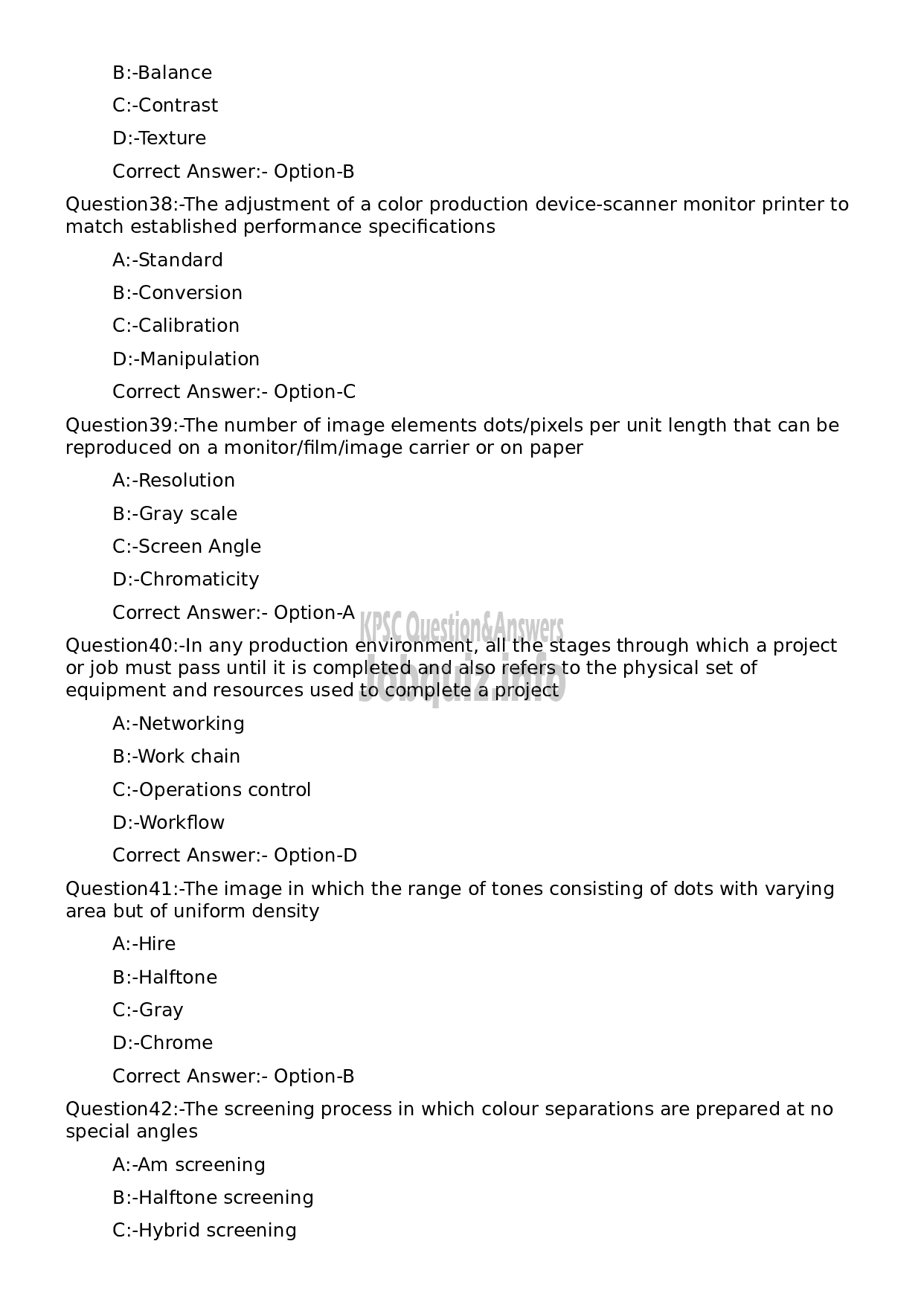 Kerala PSC Question Paper - Lecturer in Printing Technology-8