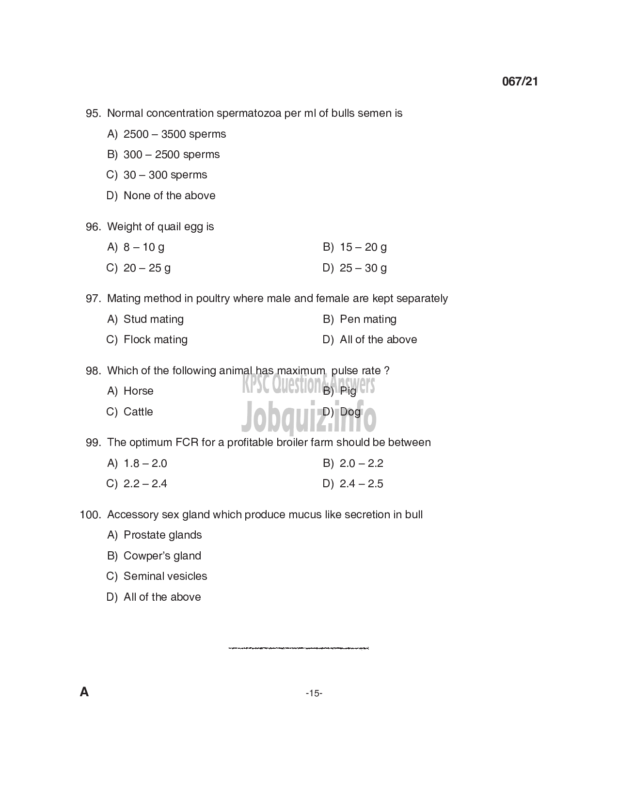 Kerala PSC Question Paper - Livestock Inspector Gr II/ Poultry Assistant/ Milk Recorder/ Store Keeper/ Enumerator & Chick Sexer in Animal Husbandry-15