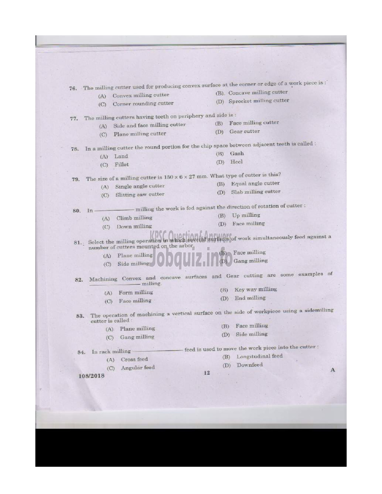 Kerala PSC Question Paper - MACHINIST STATE WATER TRANSPORT English -11