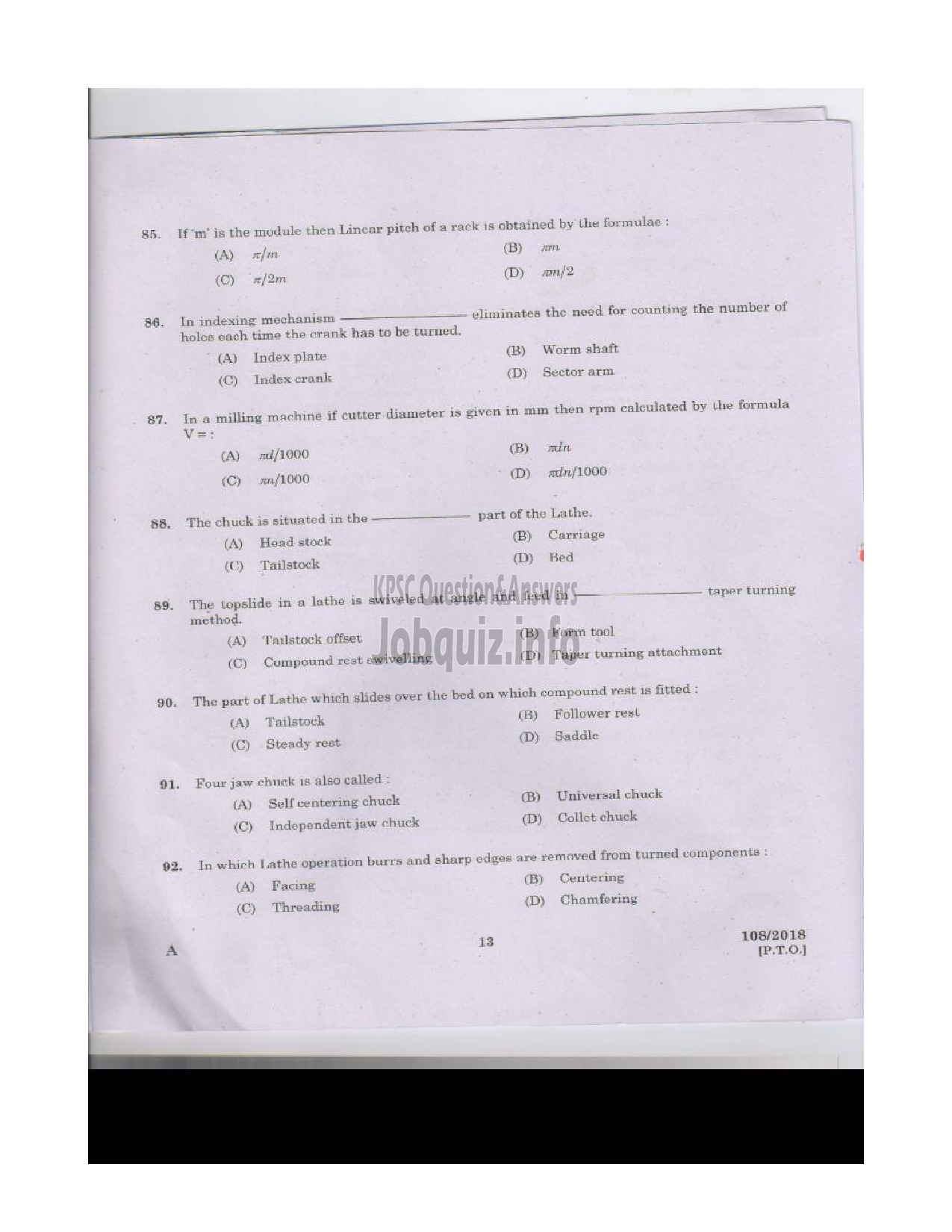 Kerala PSC Question Paper - MACHINIST STATE WATER TRANSPORT English -12