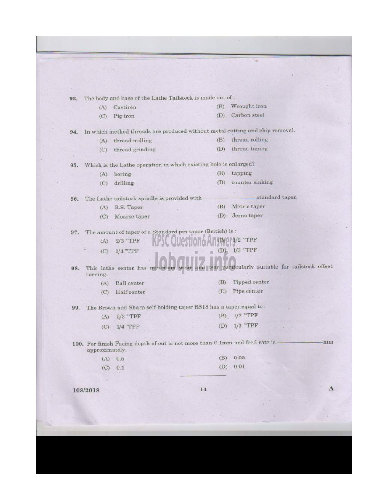 Kerala PSC Question Paper - MACHINIST STATE WATER TRANSPORT English -13