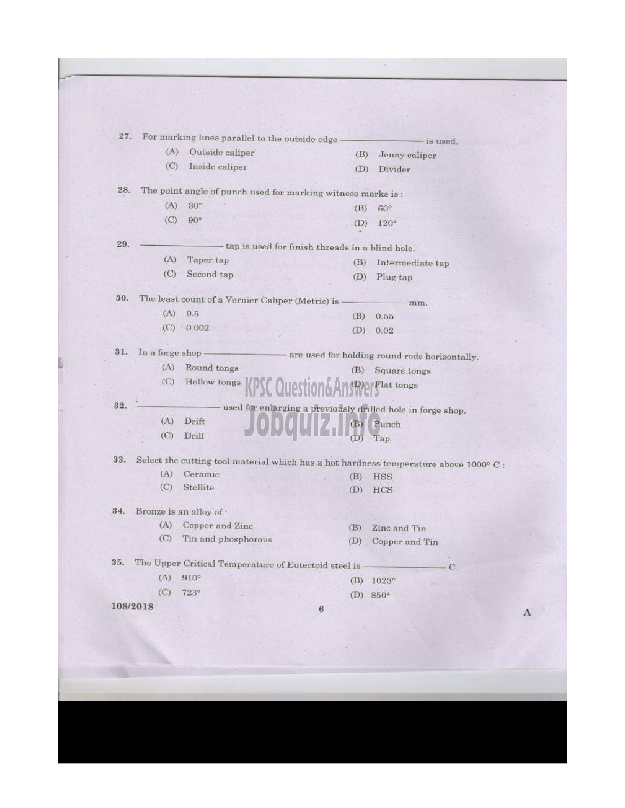 Kerala PSC Question Paper - MACHINIST STATE WATER TRANSPORT English -5