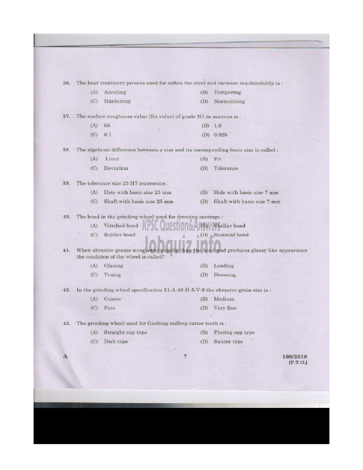 Kerala PSC Question Paper - MACHINIST STATE WATER TRANSPORT English -6