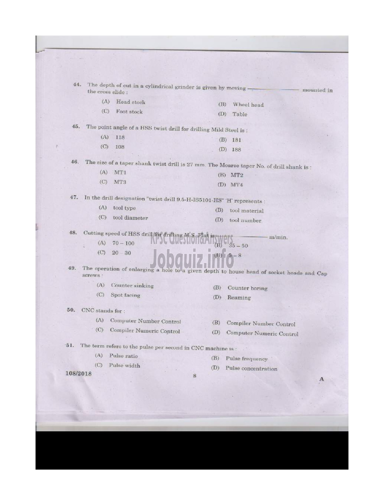 Kerala PSC Question Paper - MACHINIST STATE WATER TRANSPORT English -7