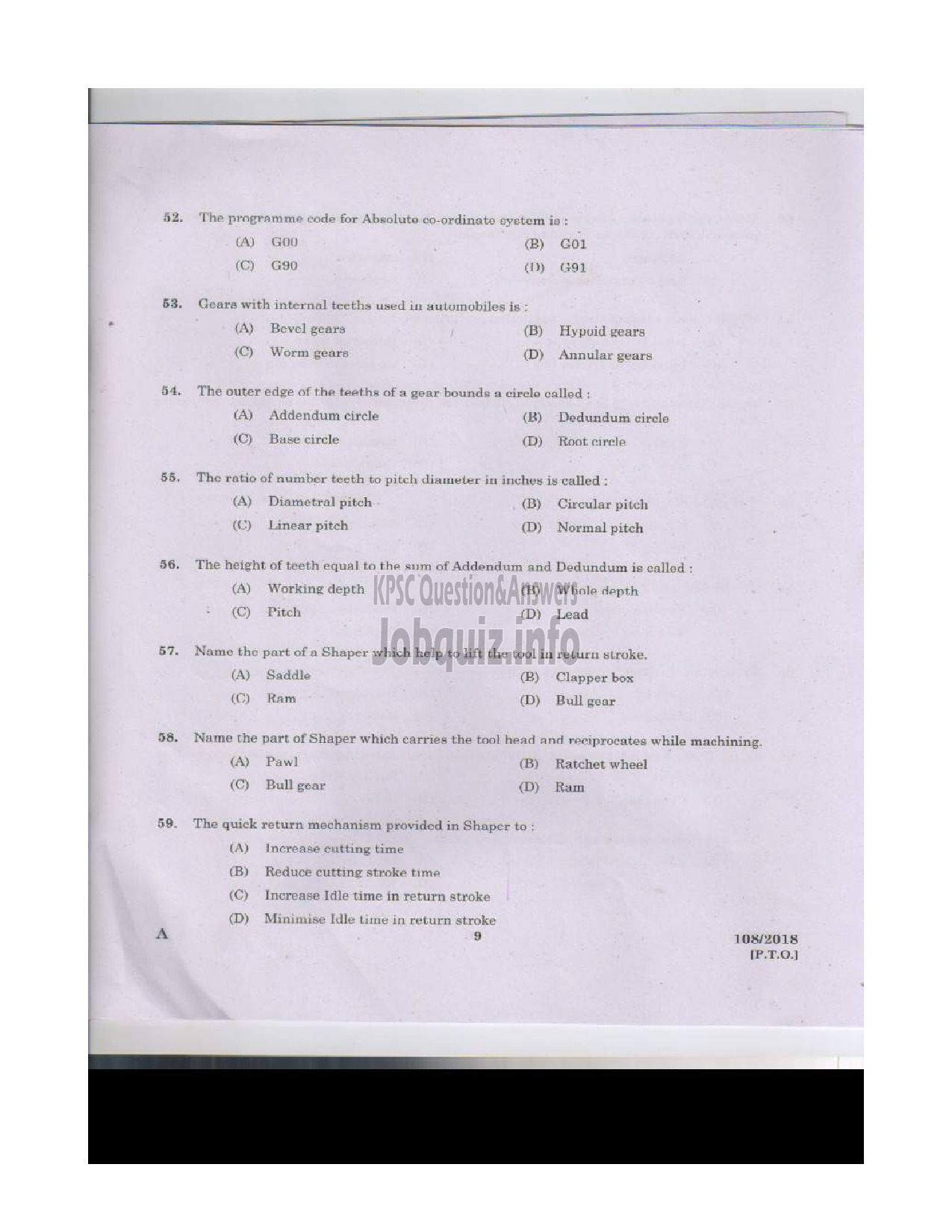 Kerala PSC Question Paper - MACHINIST STATE WATER TRANSPORT English -8