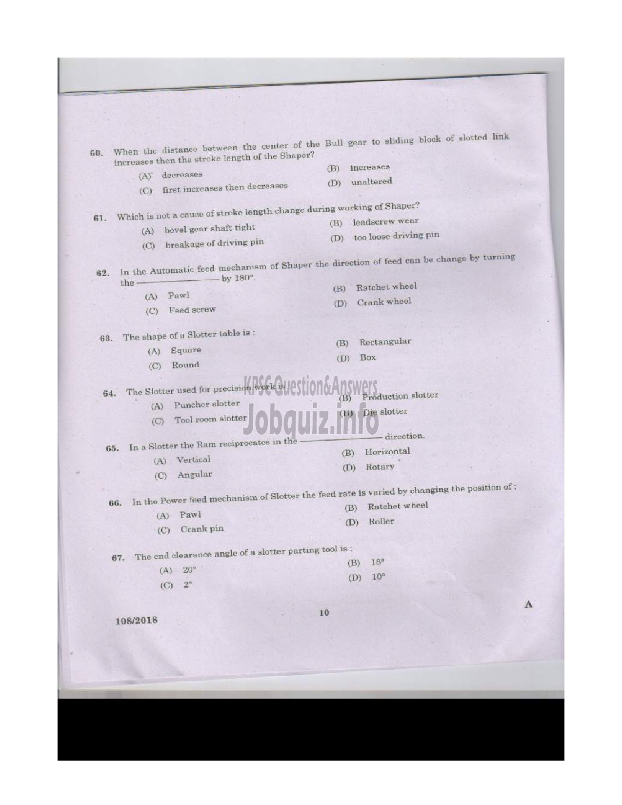 Kerala PSC Question Paper - MACHINIST STATE WATER TRANSPORT English -9